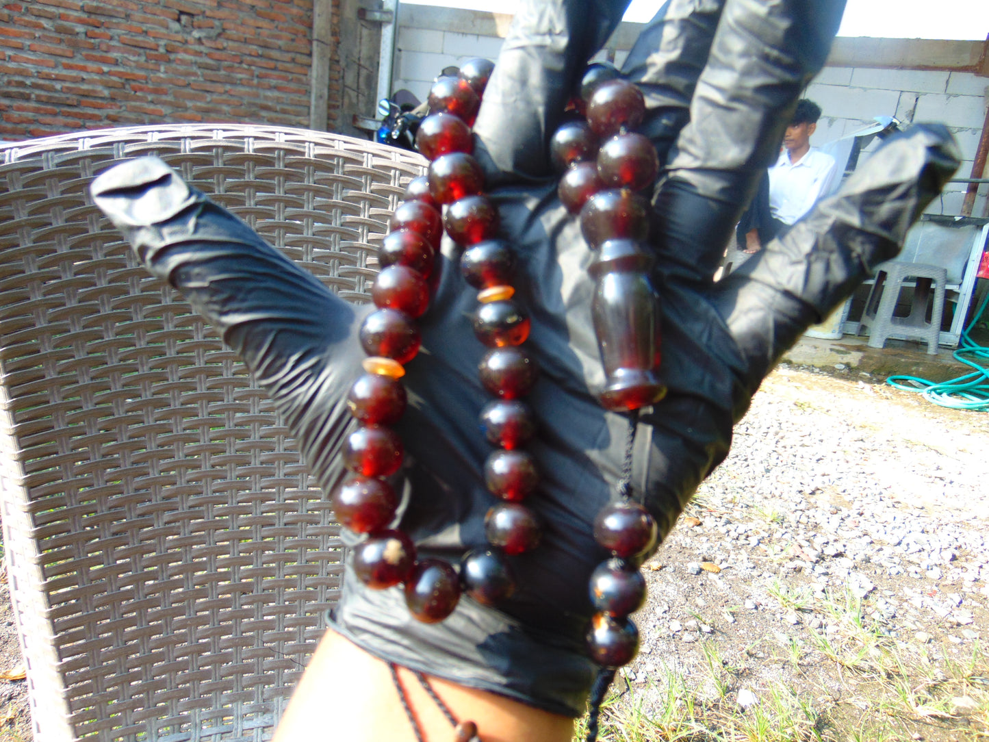 49 gr Hand Tasbih 36 Beads 12 mm Mesbah Rosary Indonesian Black Blue Amber for Healing FR47