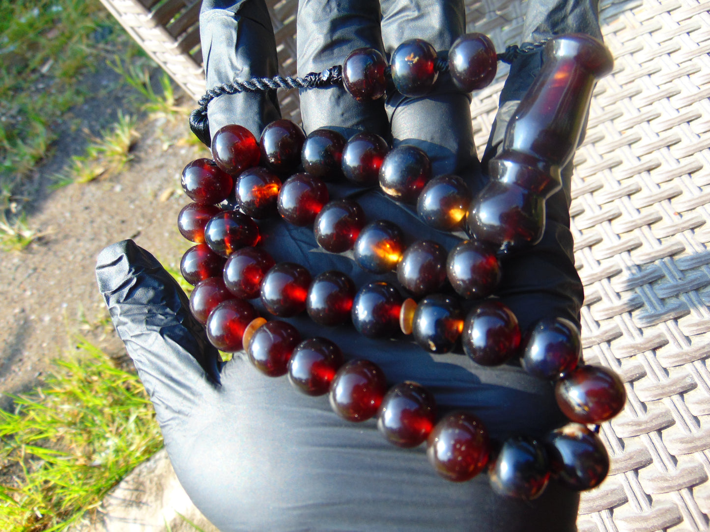 49 gr Hand Tasbih 36 Beads 12 mm Mesbah Rosary Indonesian Black Blue Amber for Healing FR47
