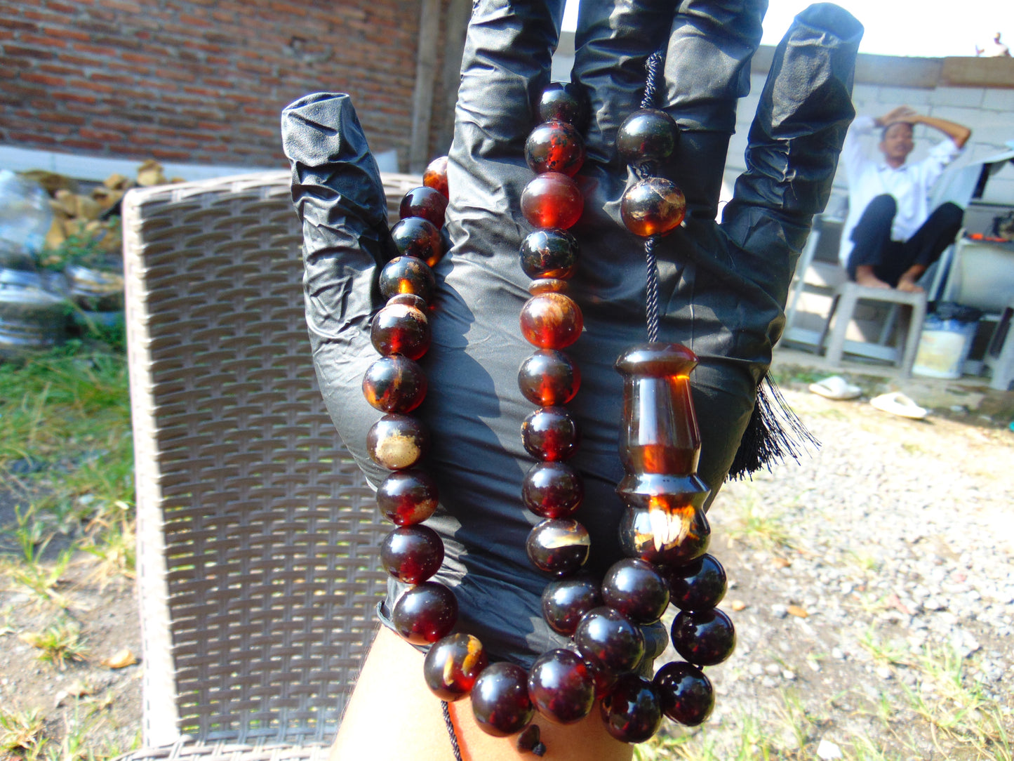 57 gr Tasbih Mesbah Rosary 35 Beads 14 mm Indonesian Dark Red Amber for Healing TB14i31