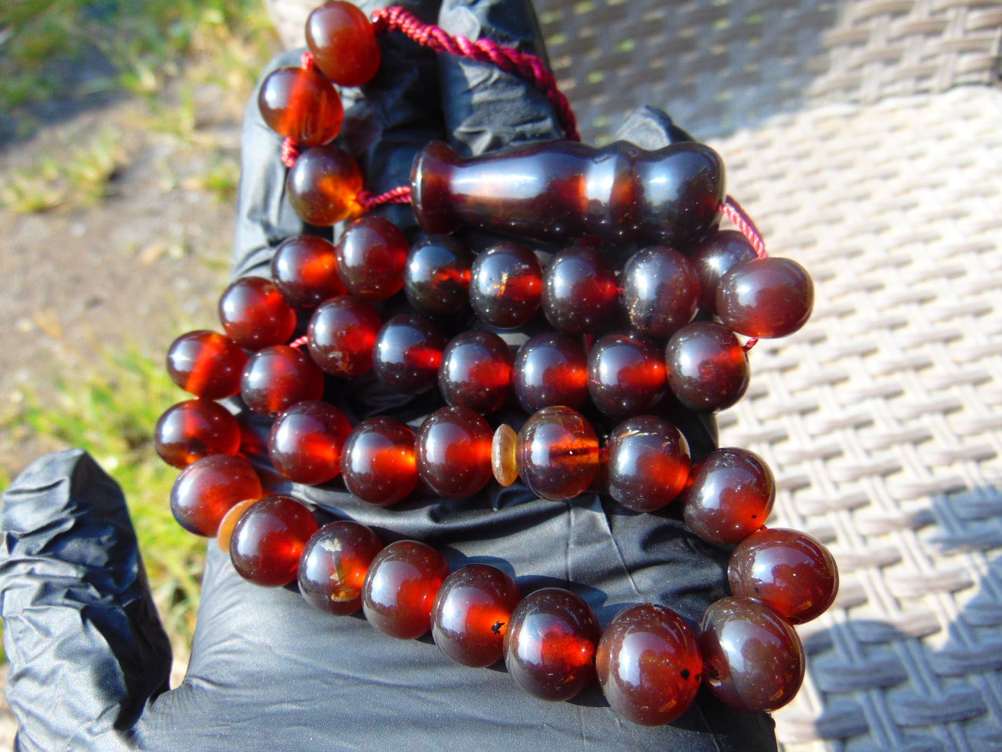 48 gr Hand Tasbih 36 Beads 12 mm Mesbah Rosary Indonesian Red Amber for Healing FR9