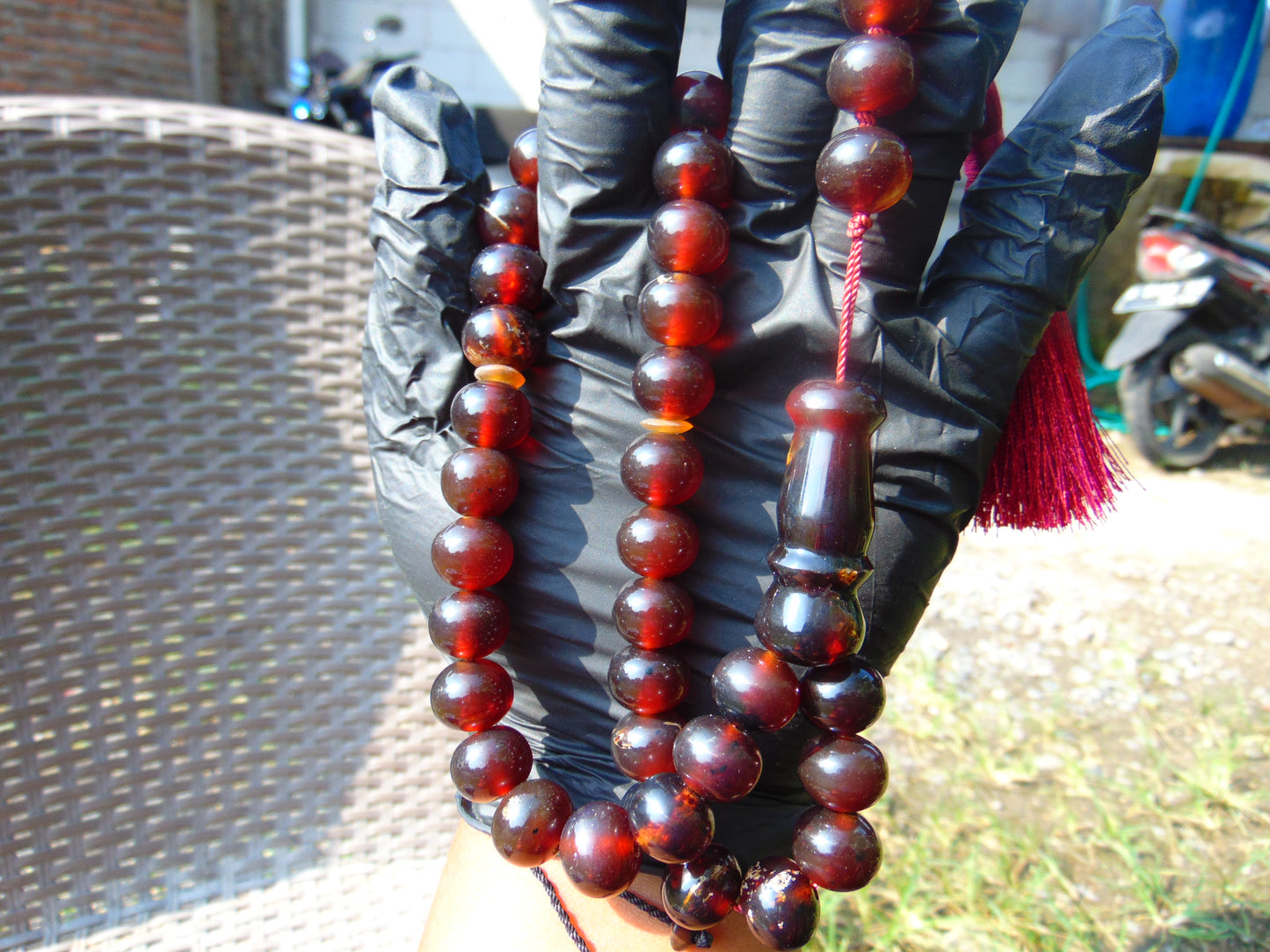47 gr Hand Tasbih 36 Beads 12 mm Mesbah Rosary Indonesian Red Amber for Healing FR10