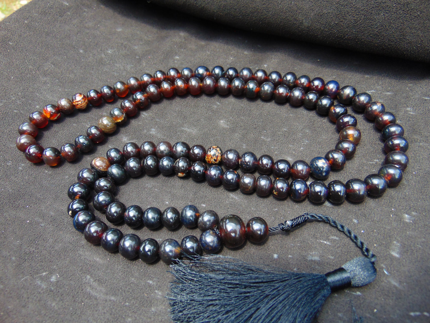 74 gram 108 Beads 10 mm Mala Buddha for Yoga and Meditation Indonesian Black Amber for Healing MB14