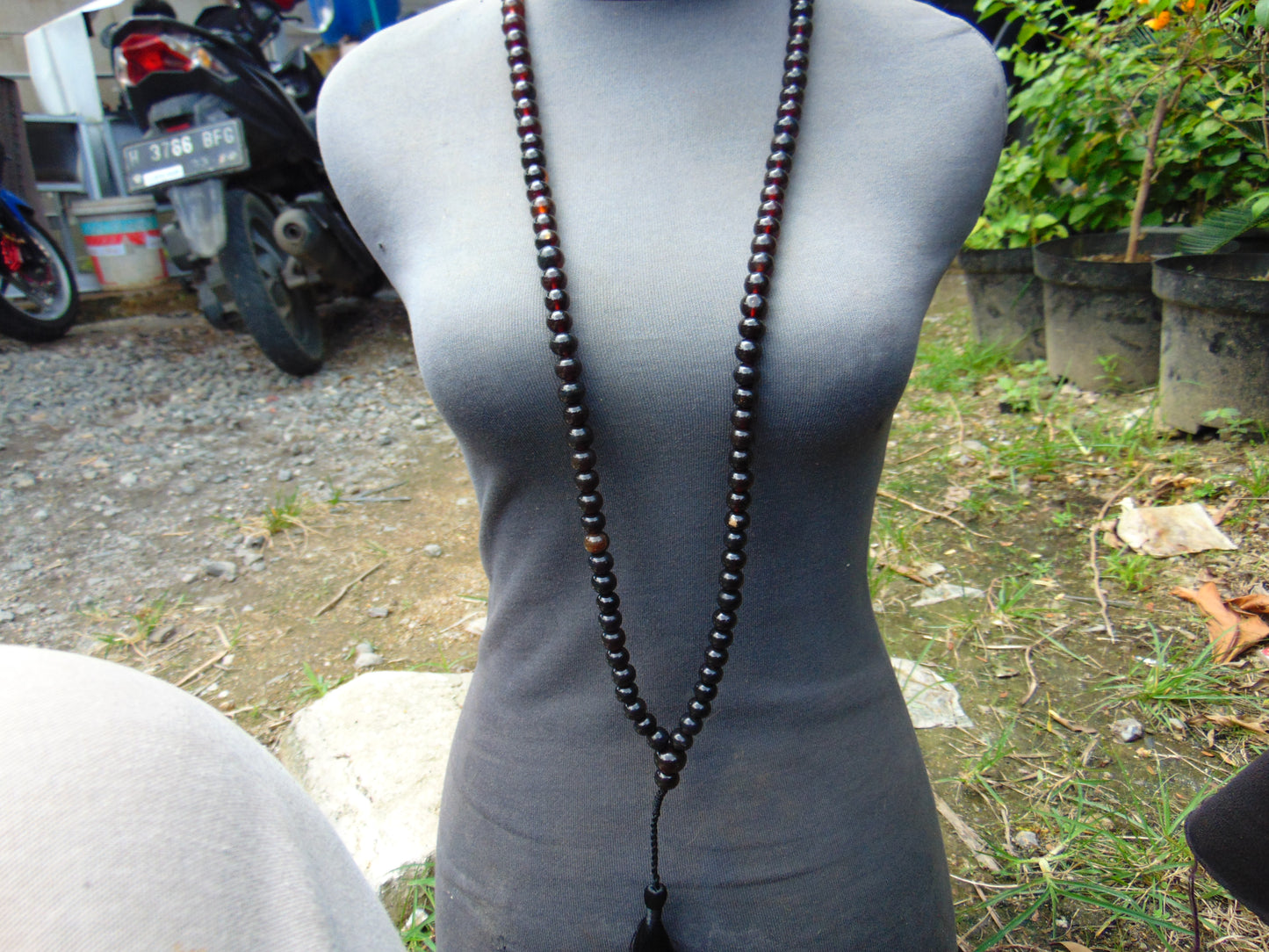 74 gram 108 Beads 10 mm Mala Buddha for Yoga and Meditation Indonesian Black Amber for Healing MB14