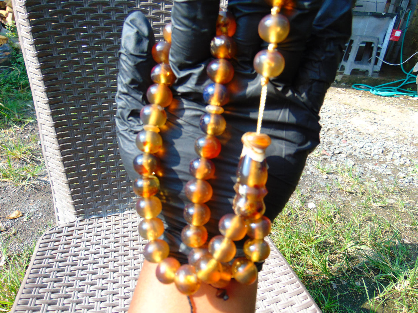 46 gr Hand Tasbih 36 Beads 12 mm Mesbah Rosary Indonesian Yellow Bluish Amber for Healing FR6