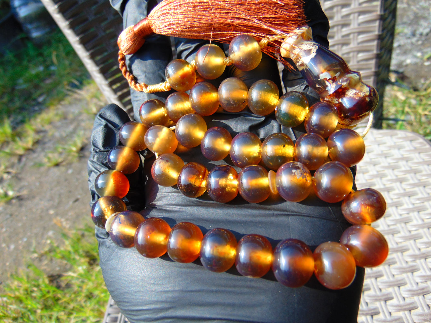 46 gr Hand Tasbih 36 Beads 12 mm Mesbah Rosary Indonesian Yellow Bluish Amber for Healing FR6