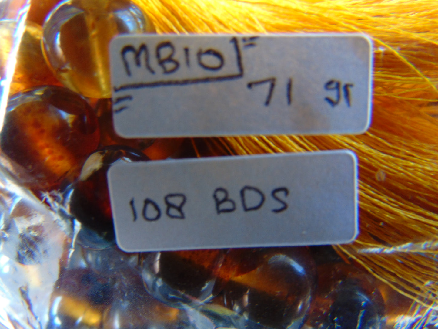 71 gram 108 Beads 10 mm Mala Buddha for Yoga and Meditation Indonesian Yellow Blue Amber for Healing MB10