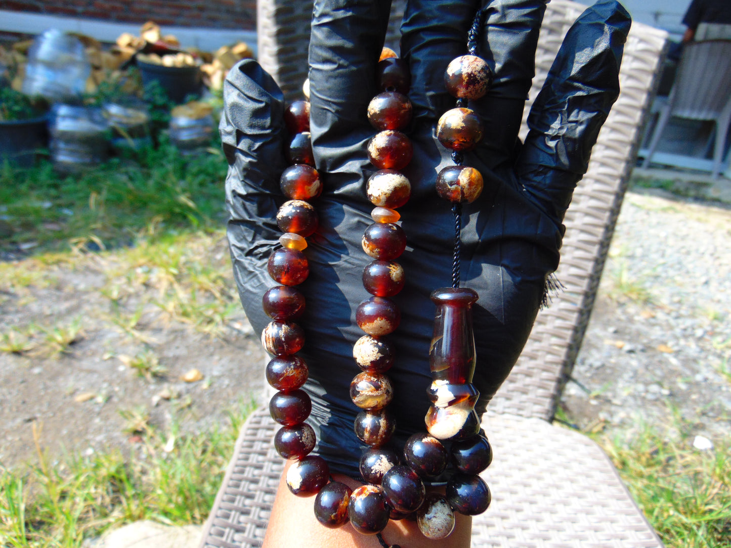 48 gr Hand Tasbih 36 Beads 12 mm Mesbah Rosary Indonesian Dark Red Amber for Healing FR8