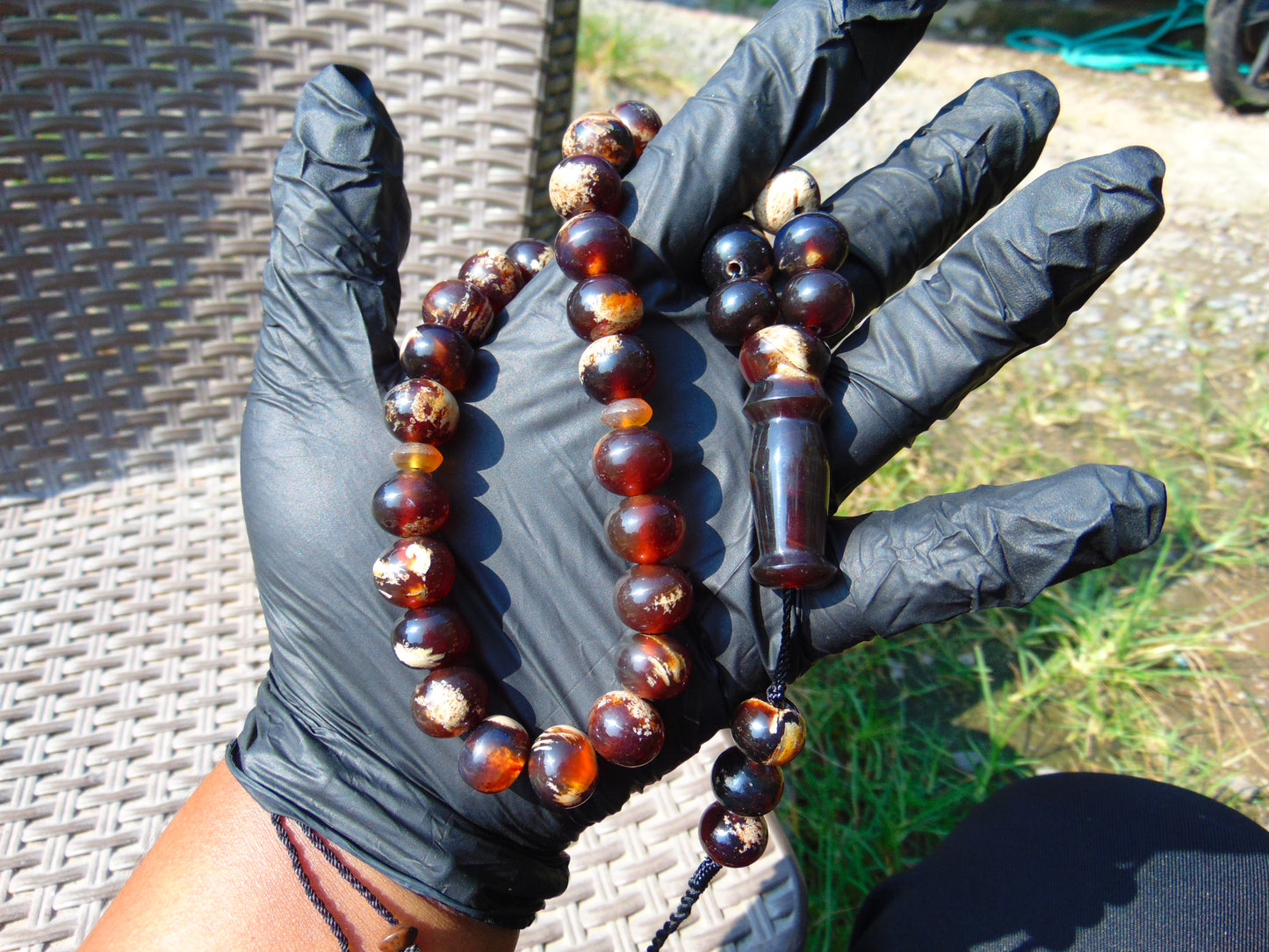 48 gr Hand Tasbih 36 Beads 12 mm Mesbah Rosary Indonesian Dark Red Amber for Healing FR8