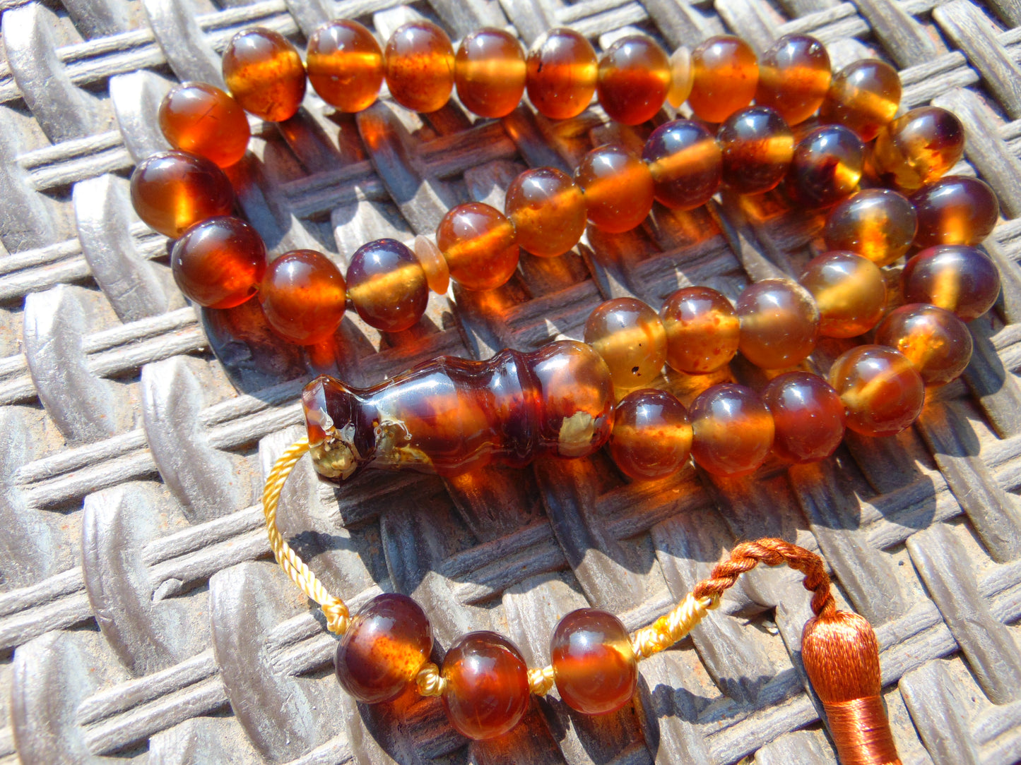 48 gr Hand Tasbih 36 Beads 12 mm Mesbah Rosary Indonesian Yellow Bluish Amber for Healing FR5