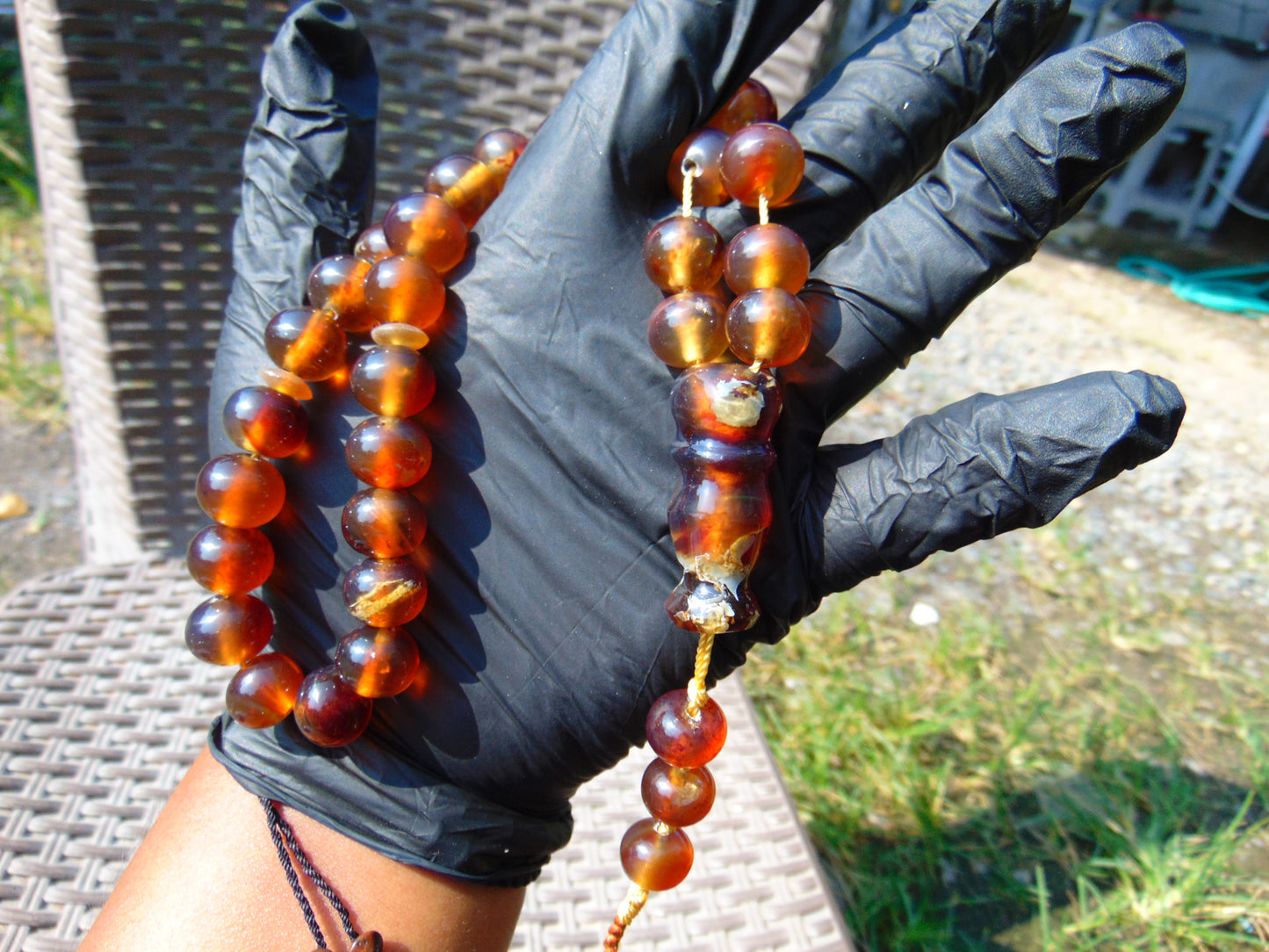 48 gr Hand Tasbih 36 Beads 12 mm Mesbah Rosary Indonesian Yellow Bluish Amber for Healing FR5