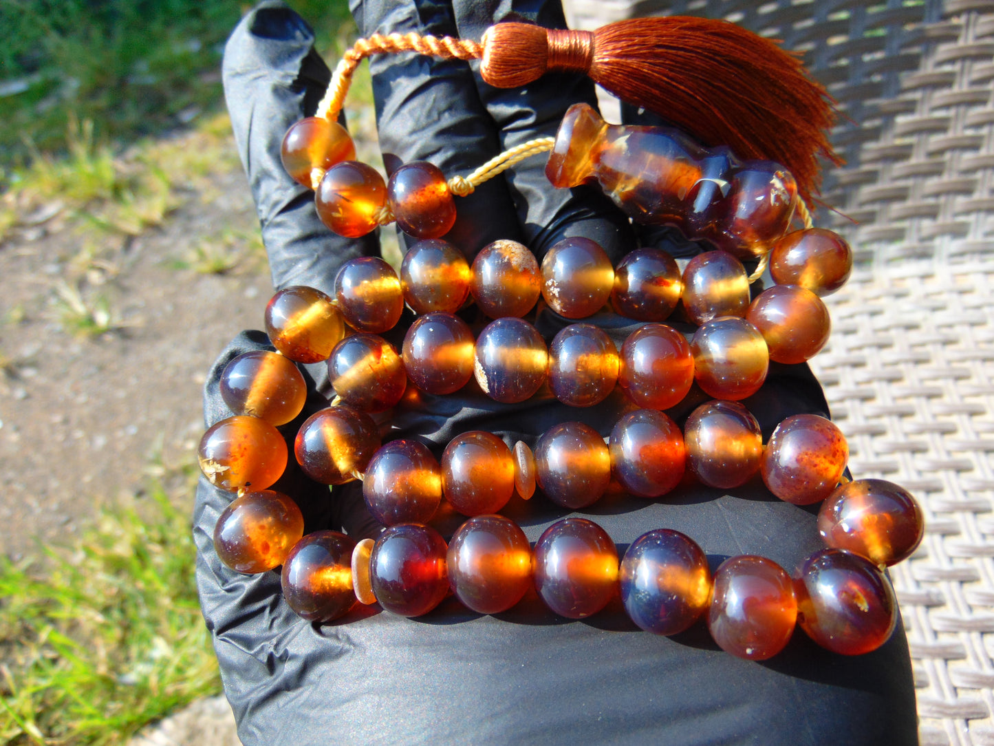 48 gr Hand Tasbih 36 Beads 12 mm Mesbah Rosary Indonesian Yellow Bluish Amber for Healing FR5