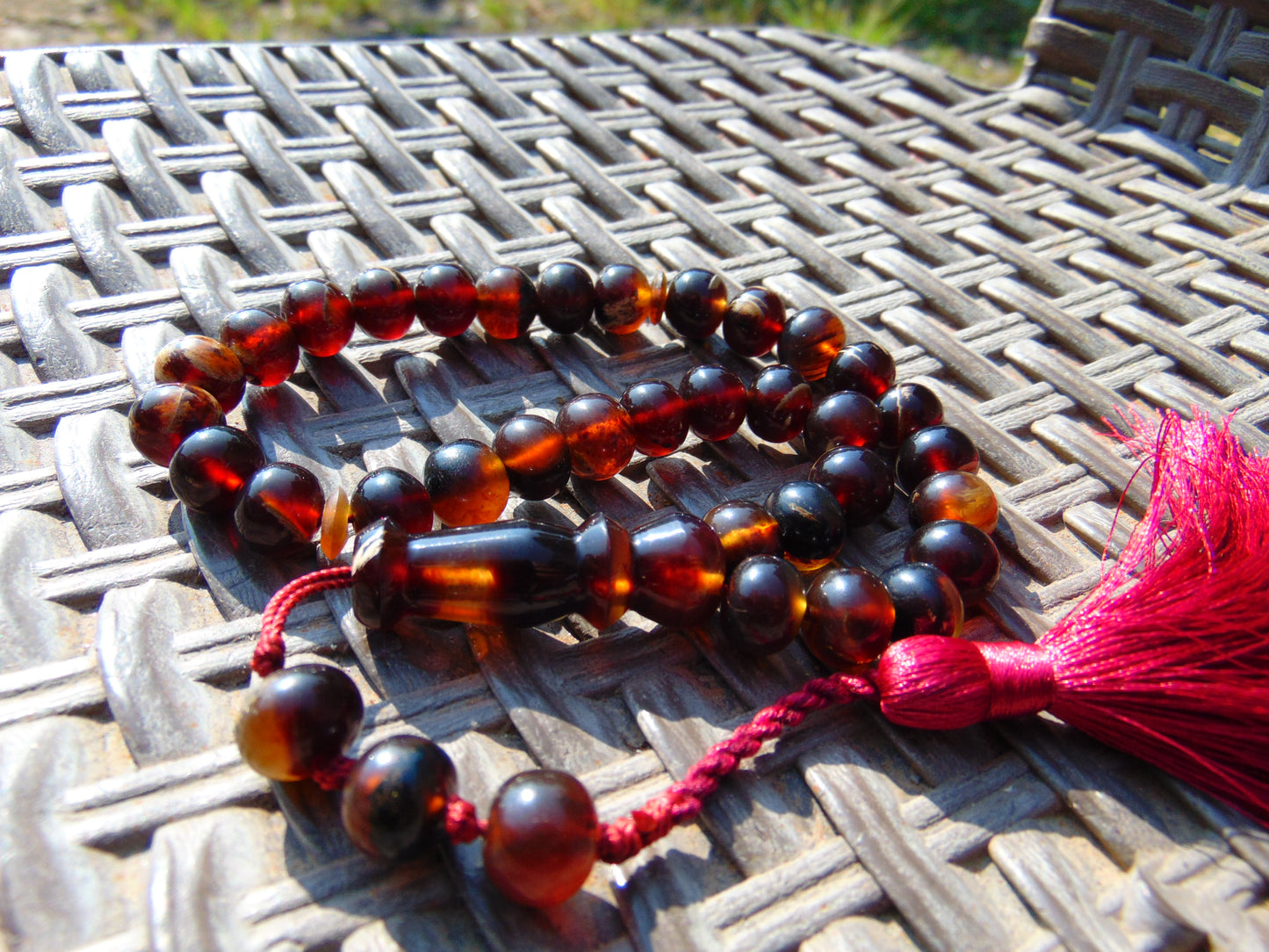 28 gr Hand Tasbih 36 Beads 10 mm Mesbah Rosary Indonesian Dark Red Amber for Healing FR14