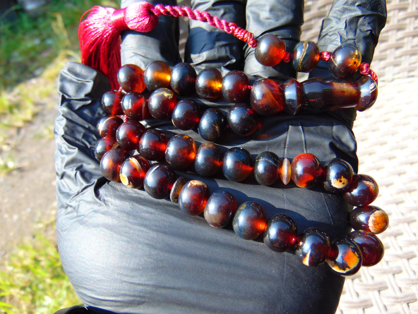28 gr Hand Tasbih 36 Beads 10 mm Mesbah Rosary Indonesian Dark Red Amber for Healing FR14