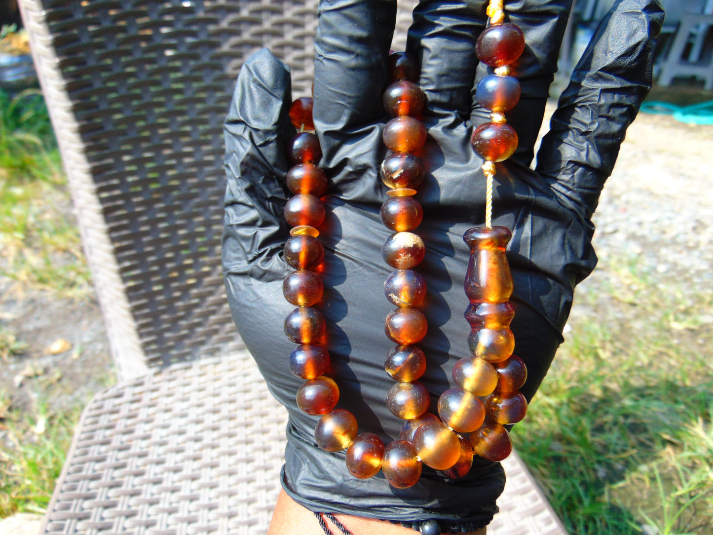 31 gr Hand Tasbih 36 Beads 10 mm Mesbah Rosary Indonesian Yellow Blue Amber for Healing FR12