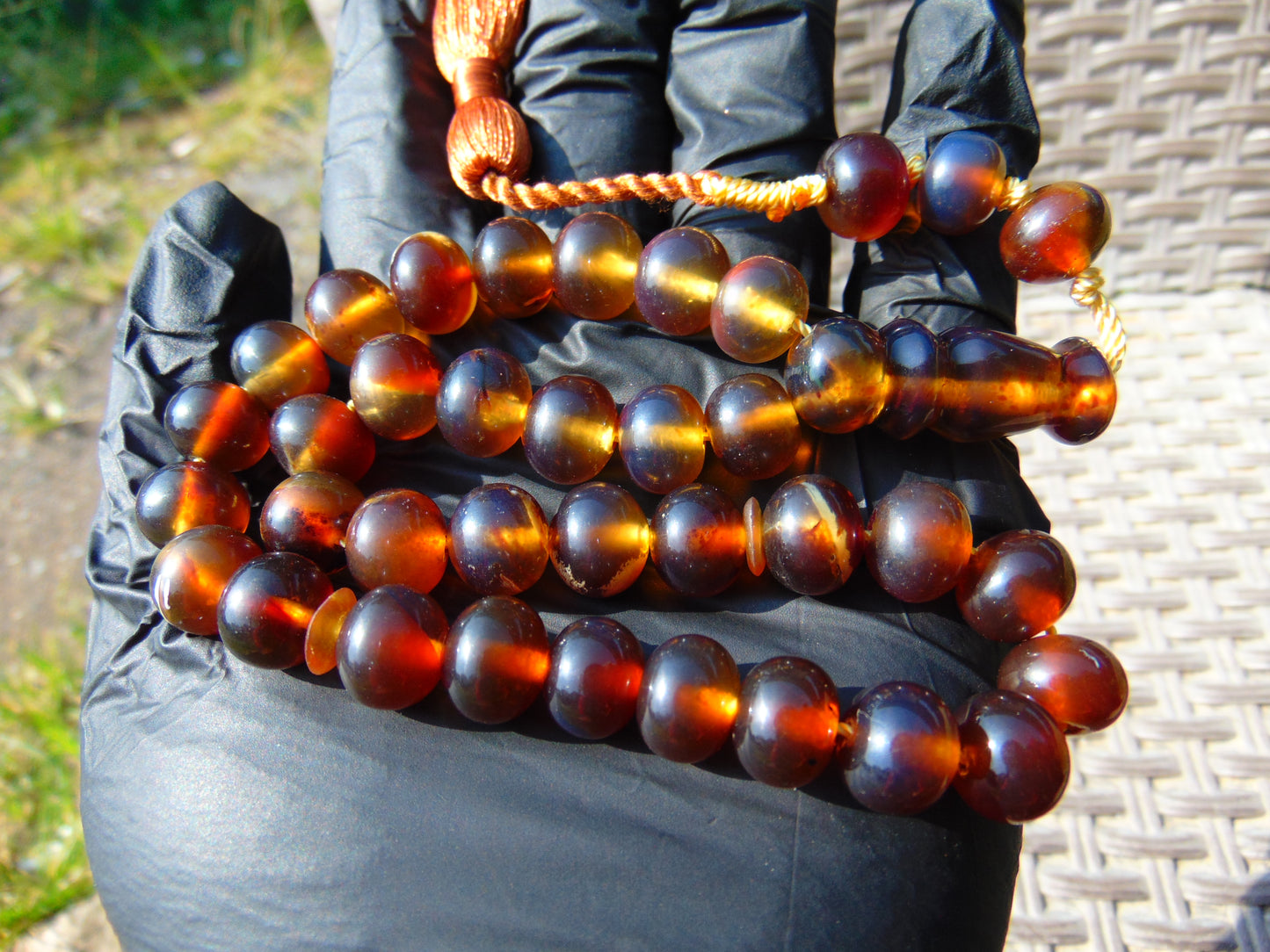 31 gr Hand Tasbih 36 Beads 10 mm Mesbah Rosary Indonesian Yellow Blue Amber for Healing FR12