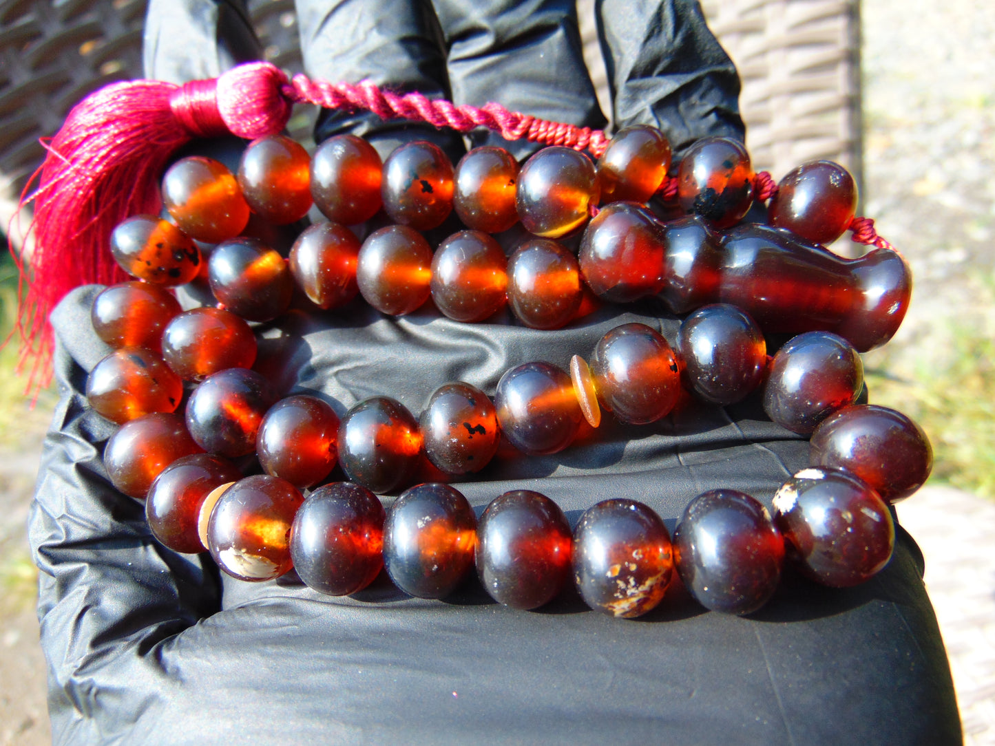 31 gr Hand Tasbih 36 Beads 10 mm Mesbah Rosary Indonesian Red Amber for Healing FR11