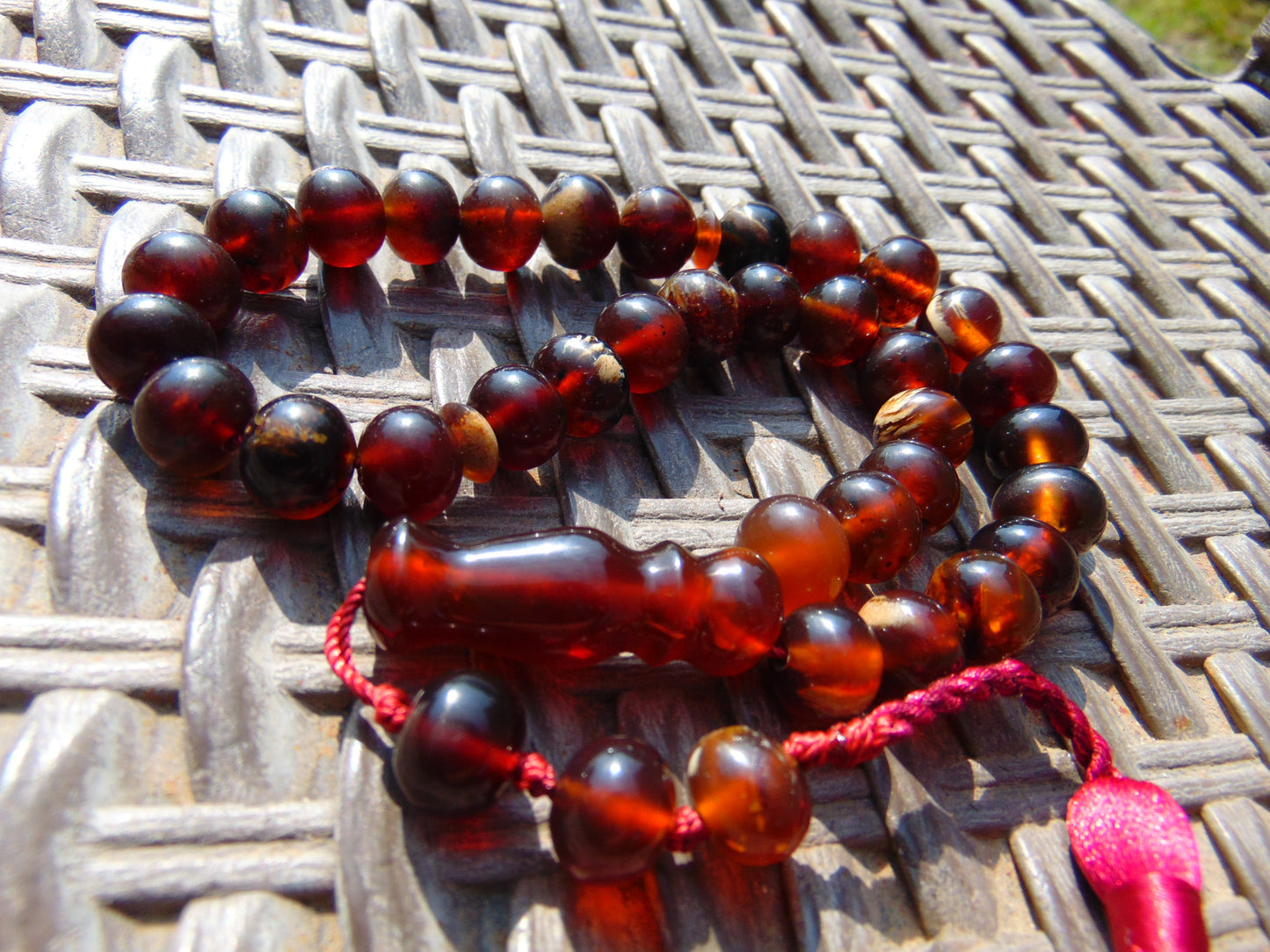 31 gr Hand Tasbih 36 Beads 10 mm Mesbah Rosary Indonesian Dark Red Amber for Healing FR15