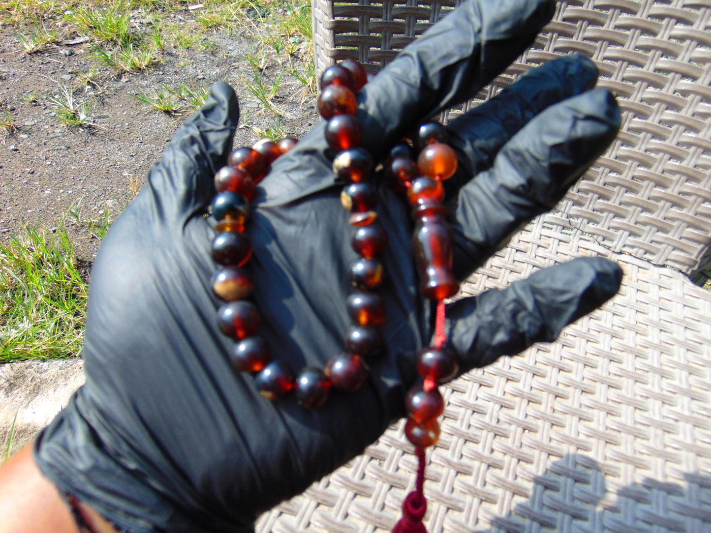 31 gr Hand Tasbih 36 Beads 10 mm Mesbah Rosary Indonesian Dark Red Amber for Healing FR15
