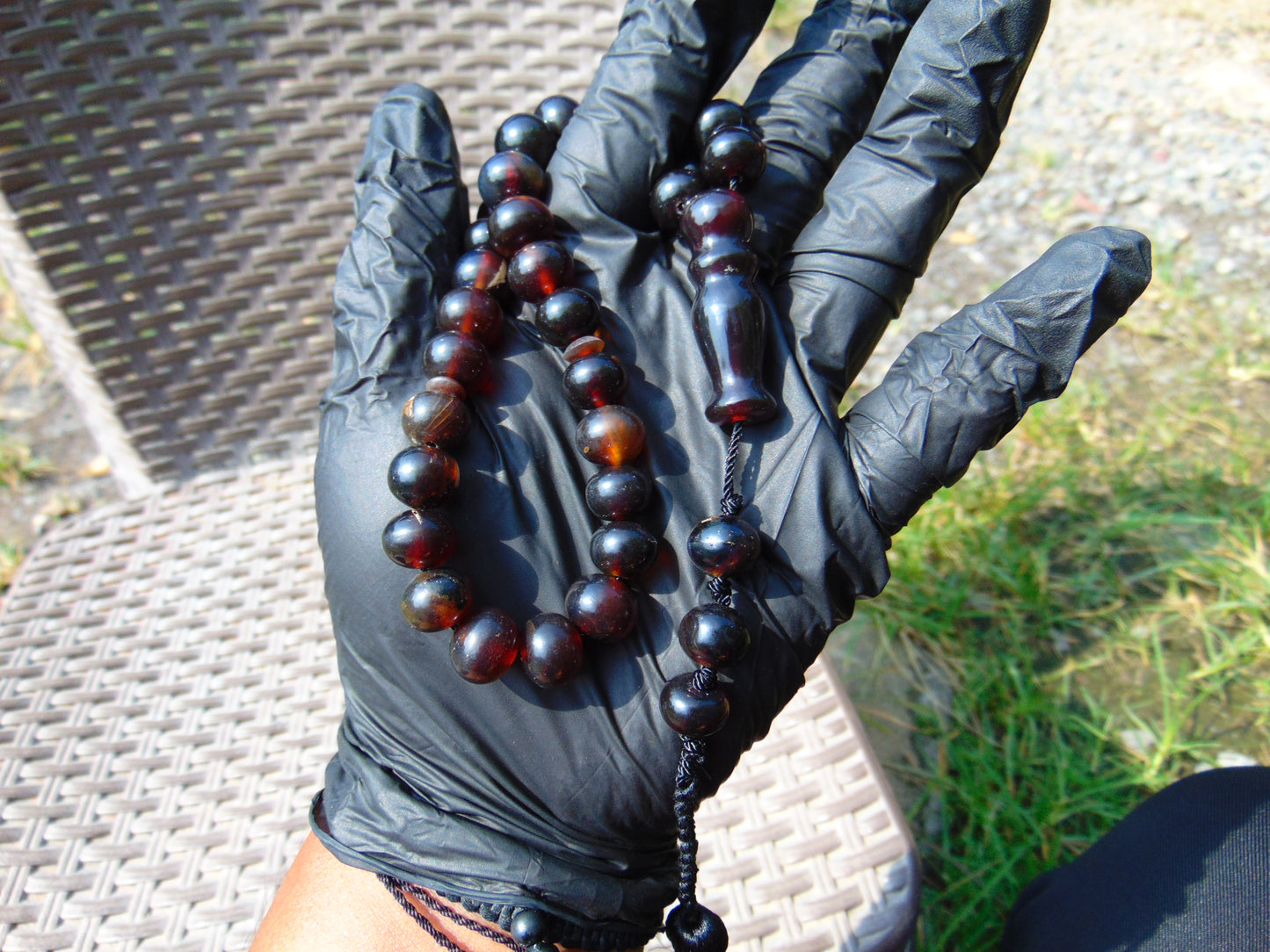 31 gr Hand Tasbih 36 Beads 10 mm Mesbah Rosary Indonesian Dark Red Amber for Healing FR13