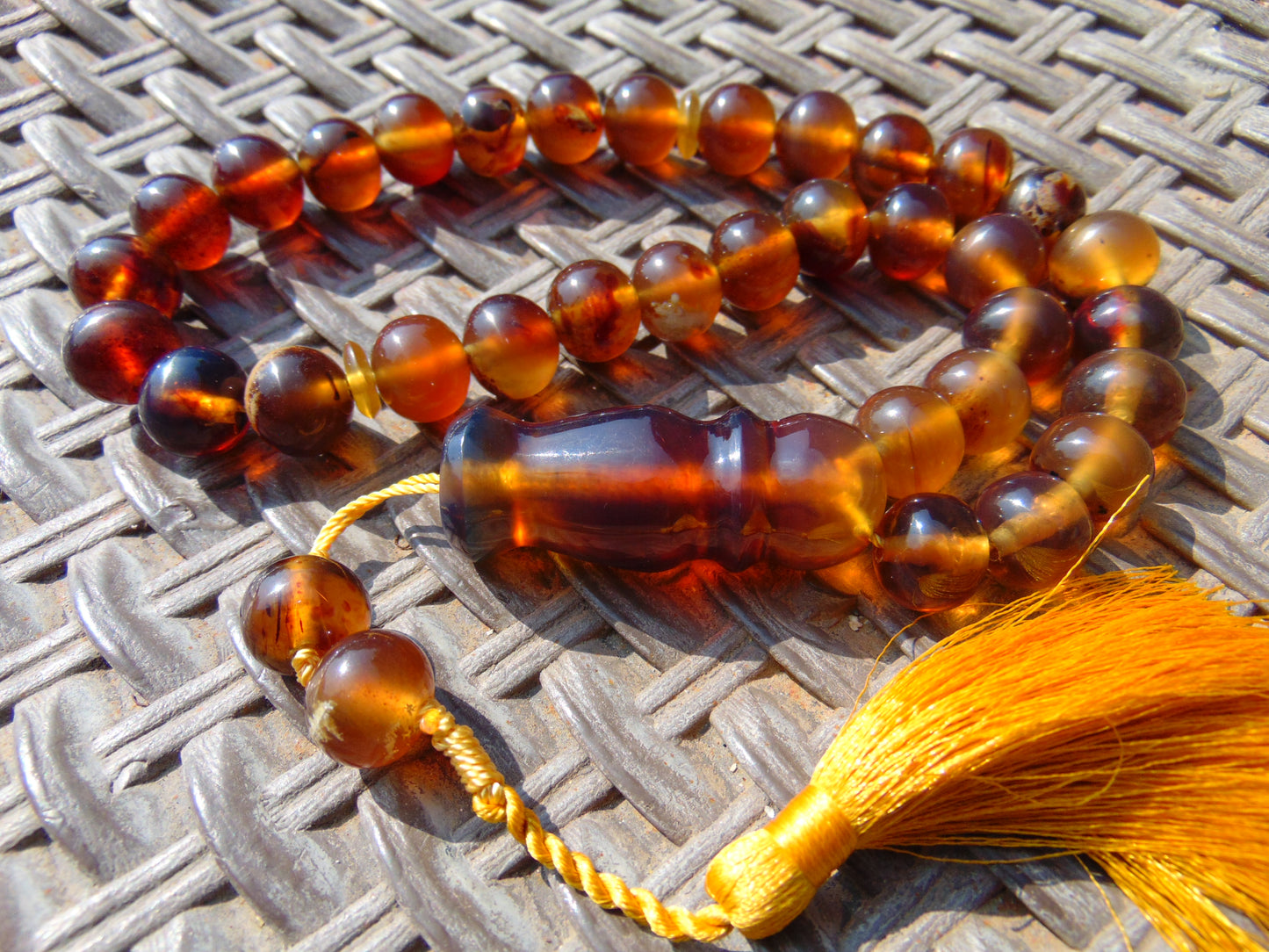 58 gr Tasbih Mesbah Rosary 35 Beads 14 mm Indonesian Yellow Blue Amber for Healing TB14i30