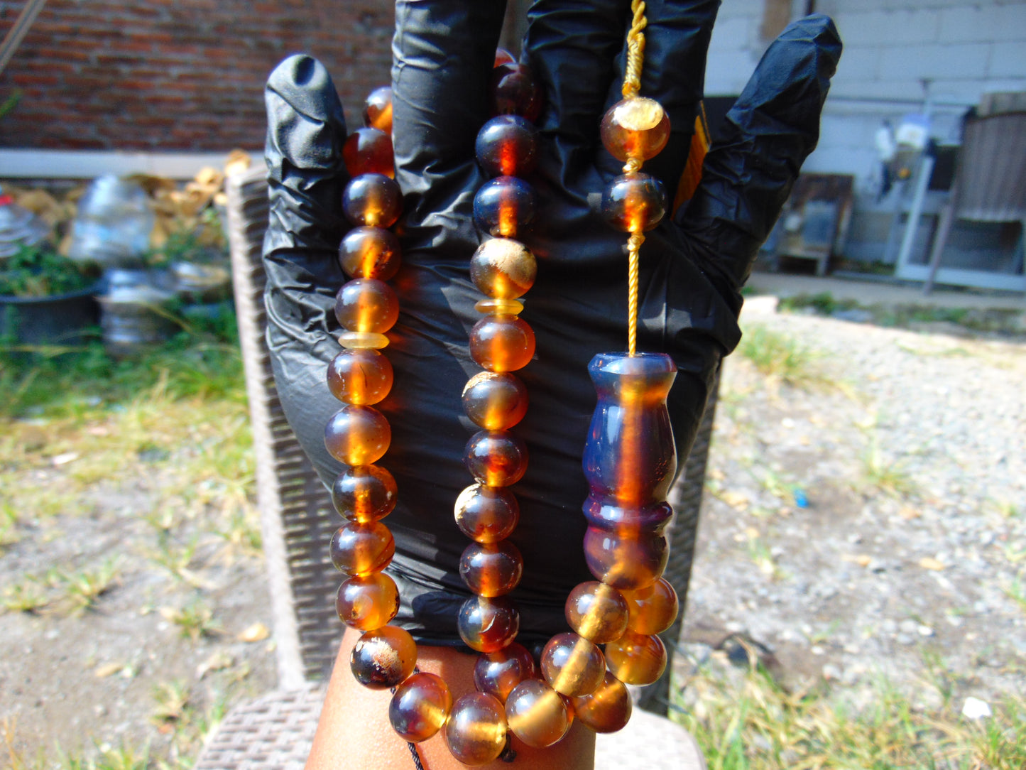 58 gr Tasbih Mesbah Rosary 35 Beads 14 mm Indonesian Yellow Blue Amber for Healing TB14i30