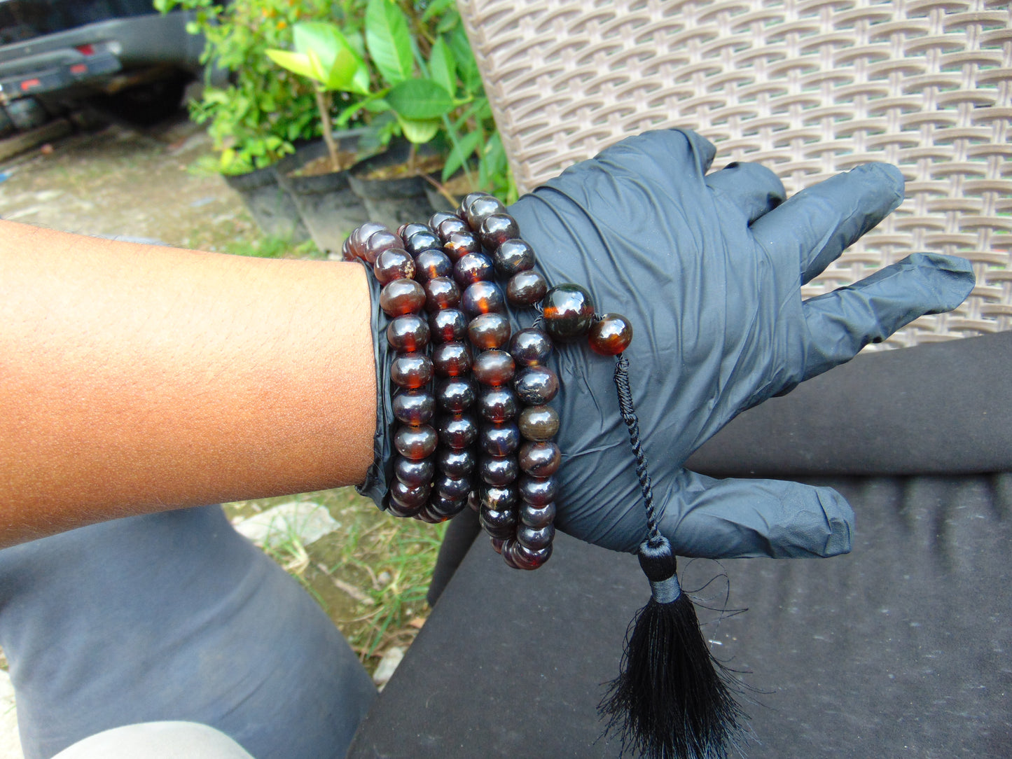 67 gram 108 Beads 10 mm Mala Buddha for Yoga and Meditation Indonesian Black Amber for Healing MB20