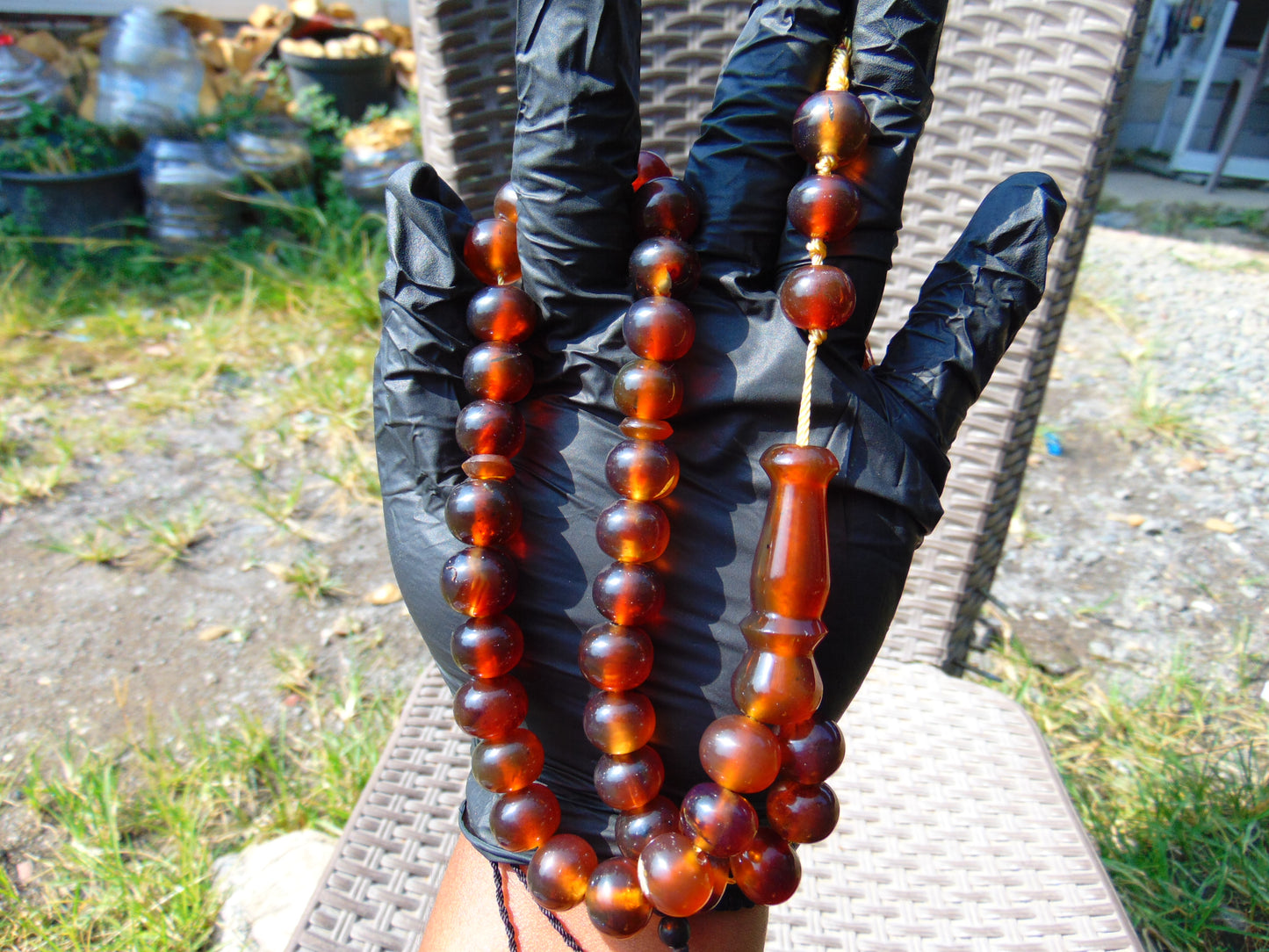 49 gr Hand Tasbih Mesbah Rosary 36 Beads 12 mm Indonesian Red Bluish Amber for Healing TB13i19