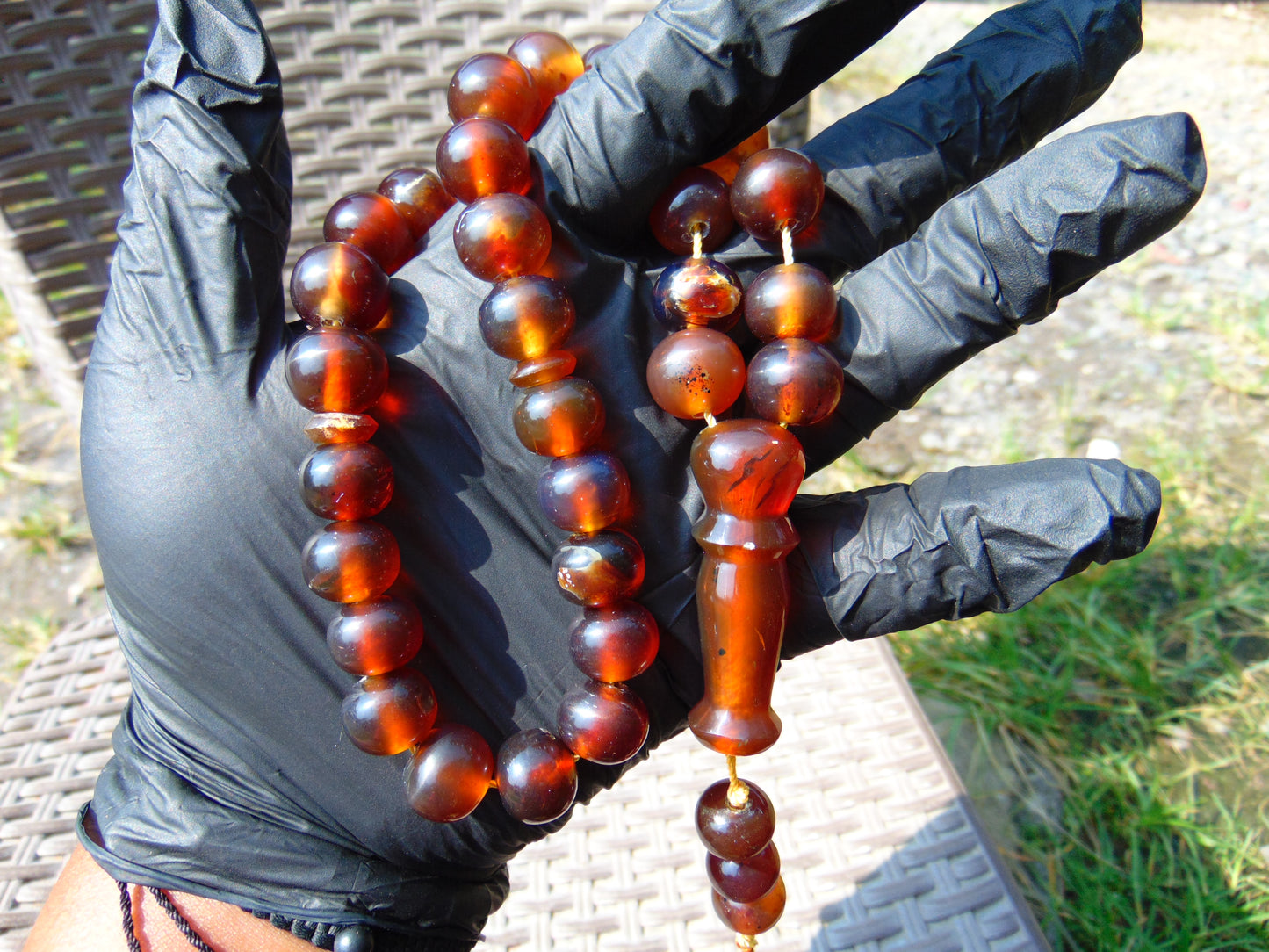 49 gr Hand Tasbih Mesbah Rosary 36 Beads 12 mm Indonesian Red Bluish Amber for Healing TB13i19