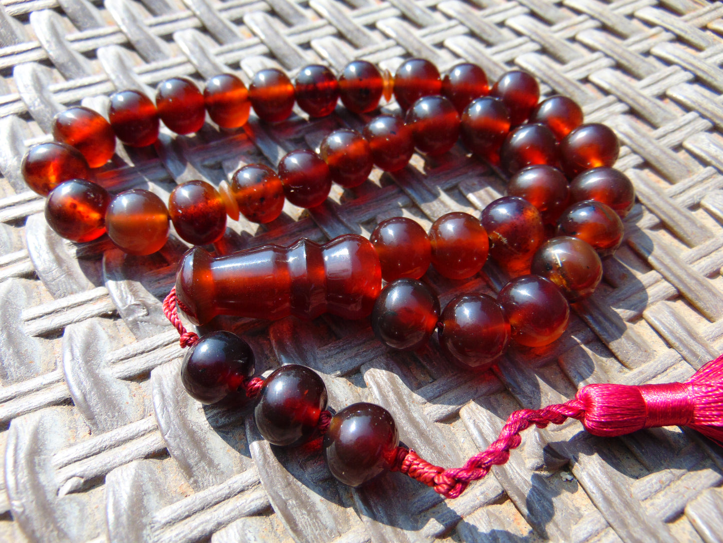 49 gr Hand Tasbih Mesbah Rosary 36 Beads 12 mm Indonesian Red Crystal Amber for Healing TB13i21