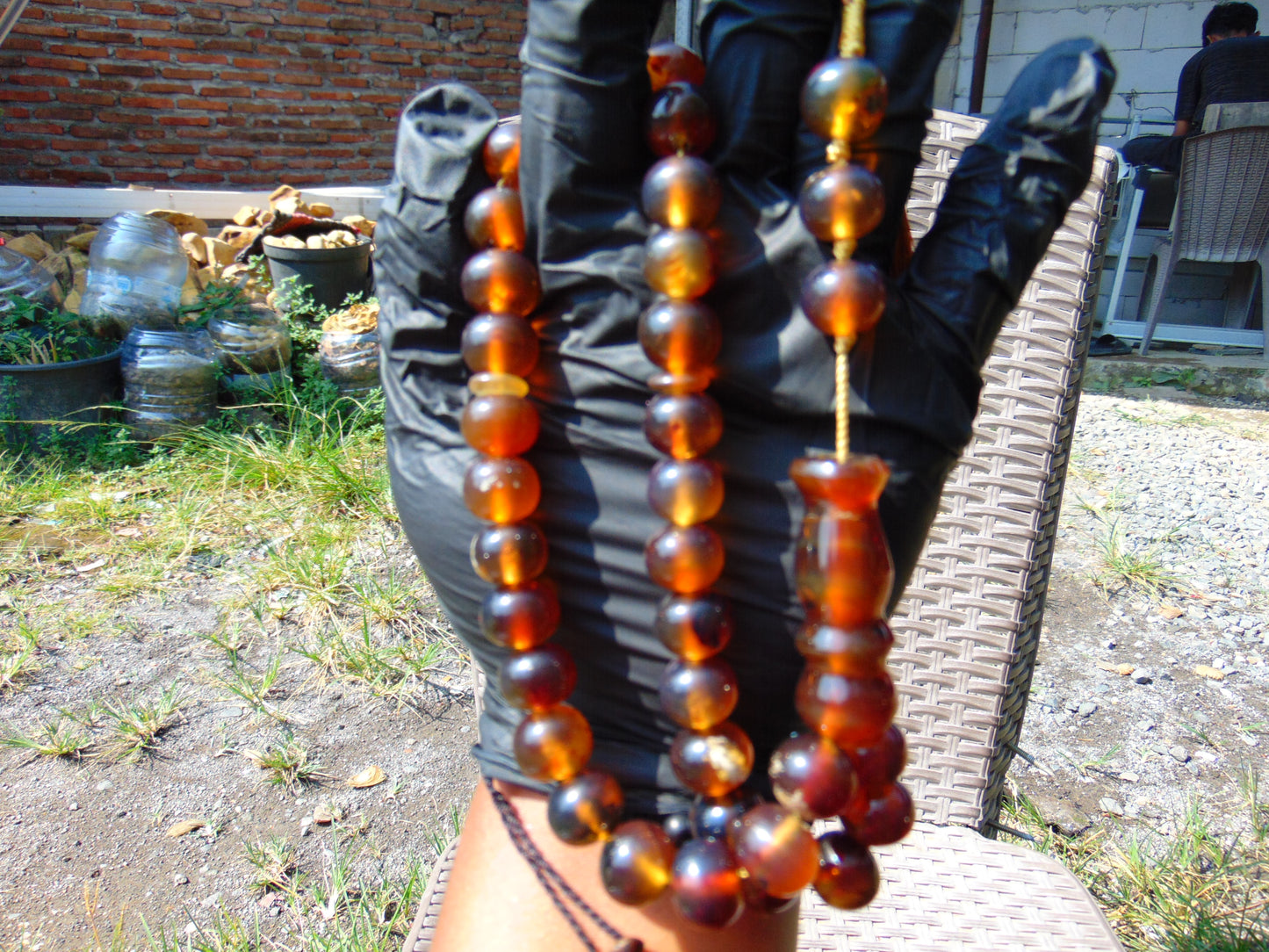 50 gr Hand Tasbih Mesbah Rosary 36 Beads 12 mm Indonesian Yellow Blue Amber for Healing TB13i18