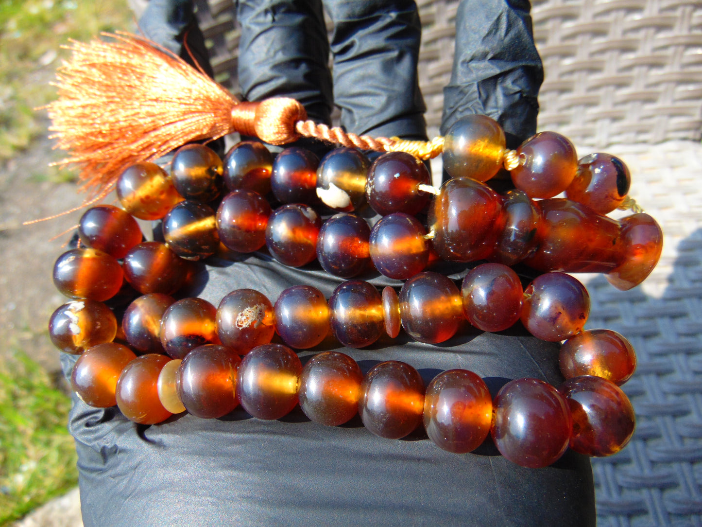 50 gr Hand Tasbih Mesbah Rosary 36 Beads 12 mm Indonesian Yellow Blue Amber for Healing TB13i18