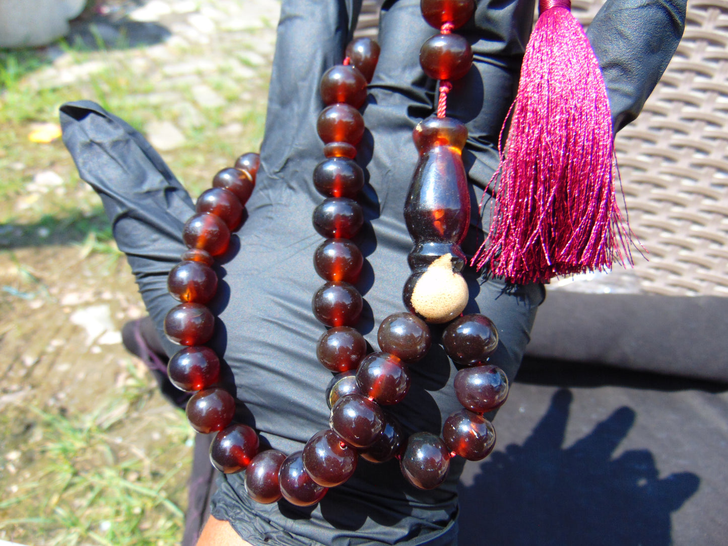 42 gr Hand Tasbih Mesbah Rosary 32 Beads 12 mm Indonesian Cherry Red Amber for Healing BT2