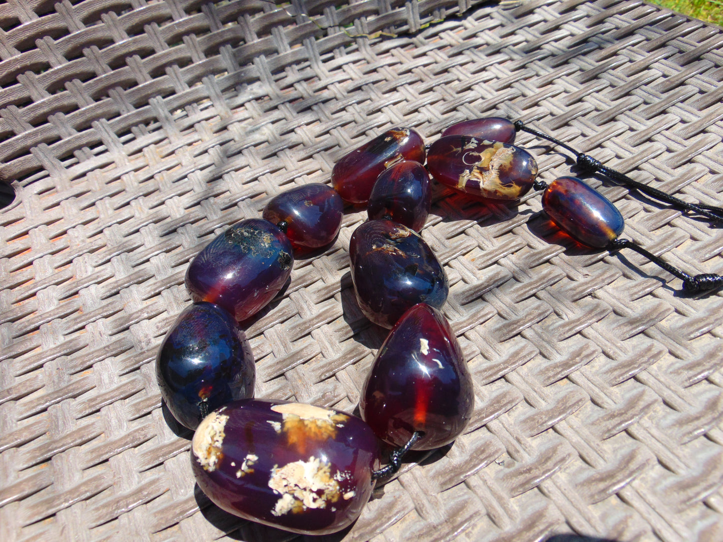 226 gr 11 beads Big Necklace Indonesian blue Amber for Healing FRN2