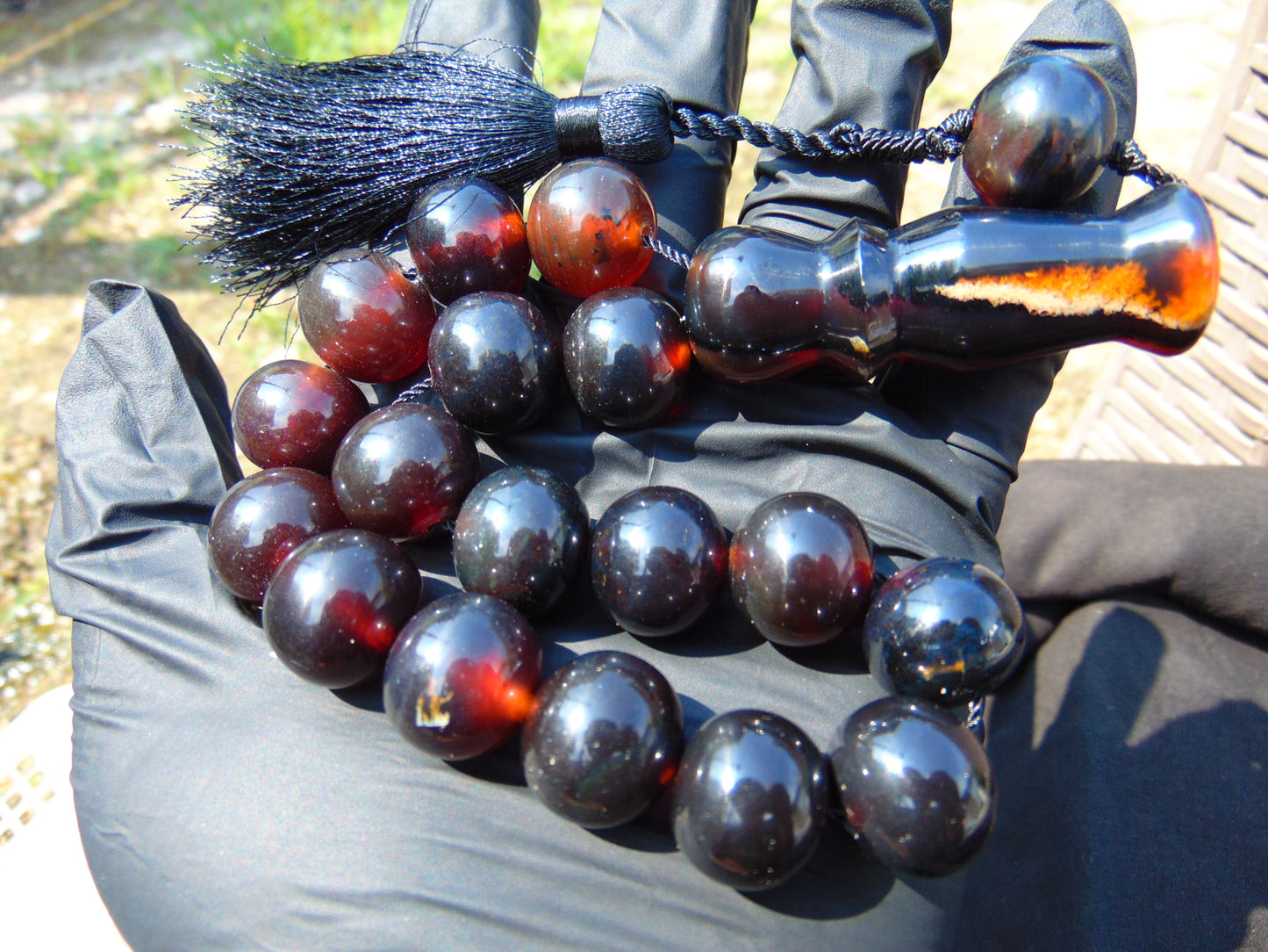 56 gr hand Tasbih 17 Beads 18 mm Indonesian Black Blue Amber for Healing BT10