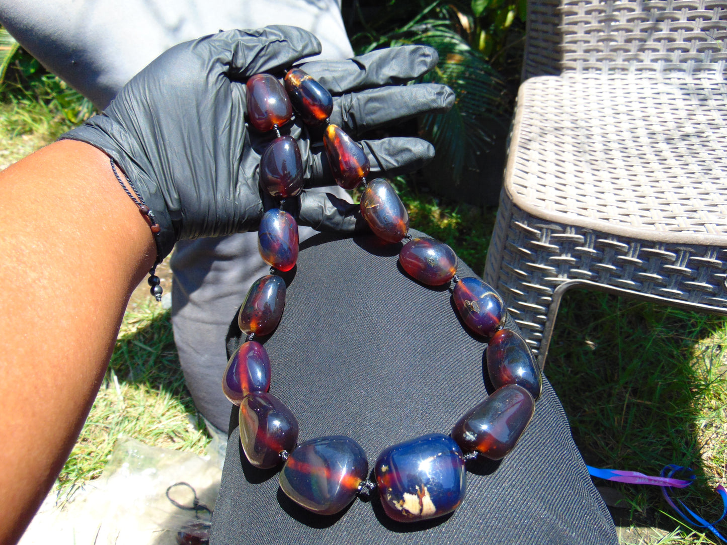 137 gr 15 beads Big Necklace Indonesian blue Amber for Healing FRN10