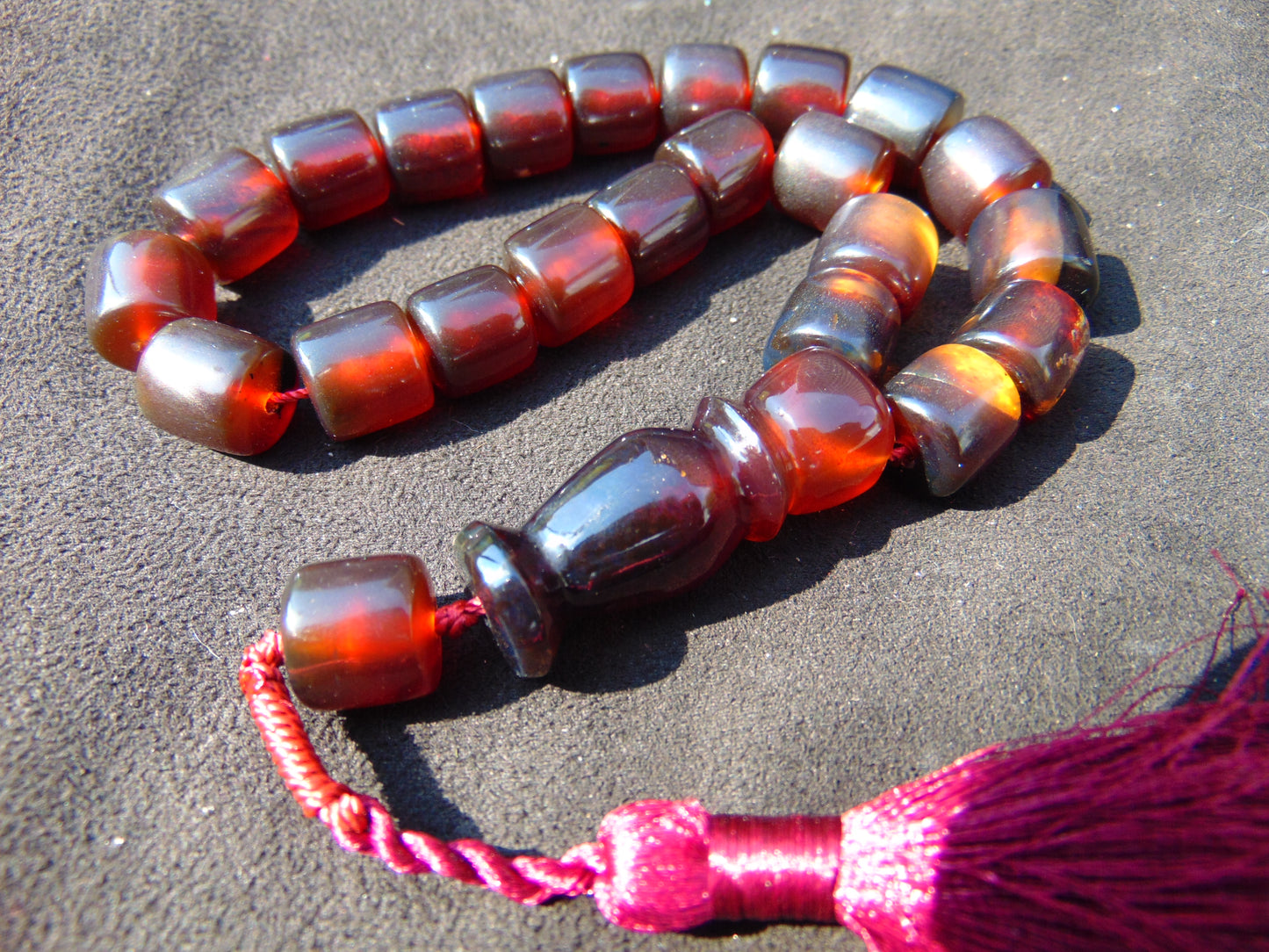 38 gr Komboloi Rosary 22 Beads 12x12 mm Indonesian Red Bluish Amber for Healing TU18