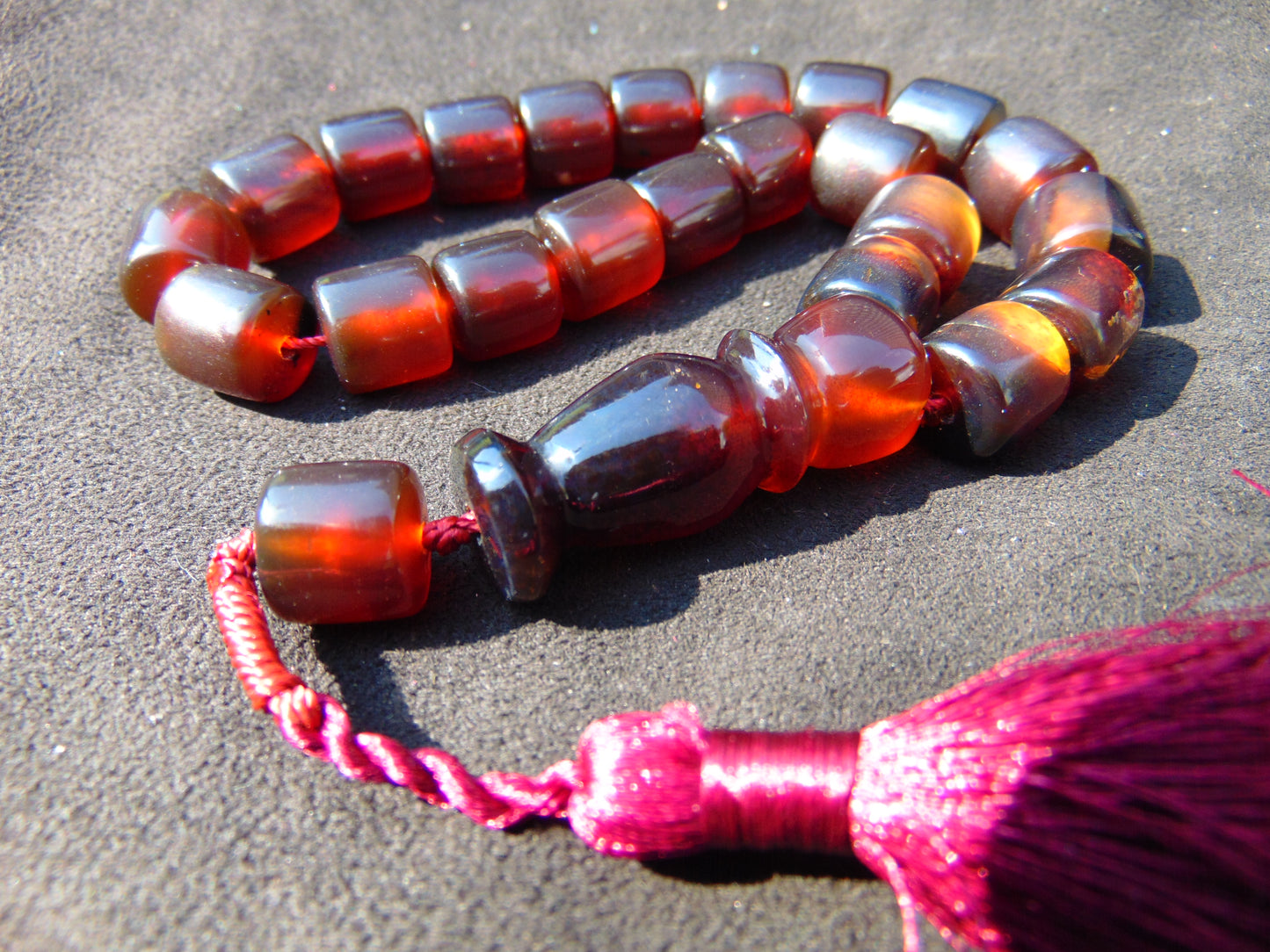38 gr Komboloi Rosary 22 Beads 12x12 mm Indonesian Red Bluish Amber for Healing TU18