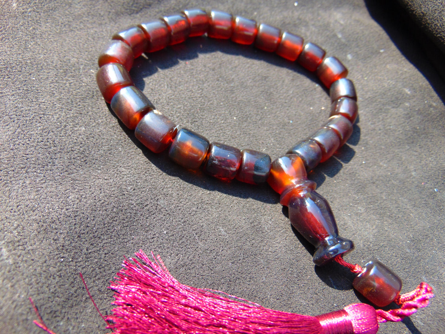 38 gr Komboloi Rosary 22 Beads 12x12 mm Indonesian Red Bluish Amber for Healing TU18