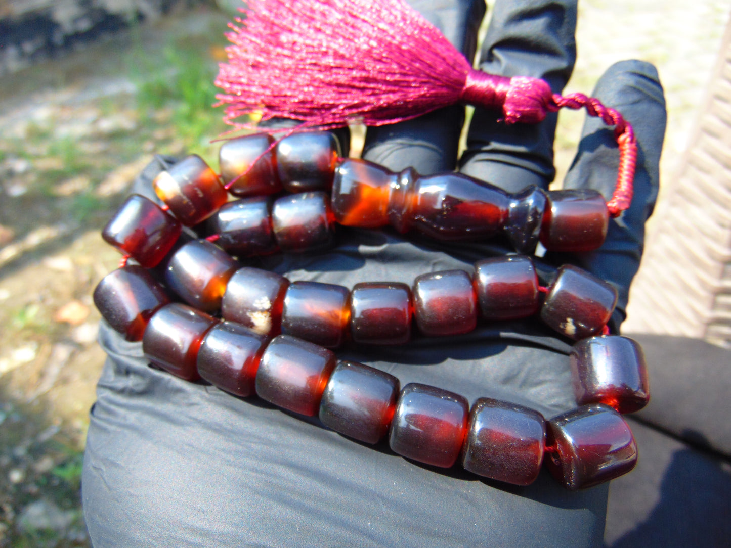 38 gr Komboloi Rosary 22 Beads 12x12 mm Indonesian Red Bluish Amber for Healing TU18