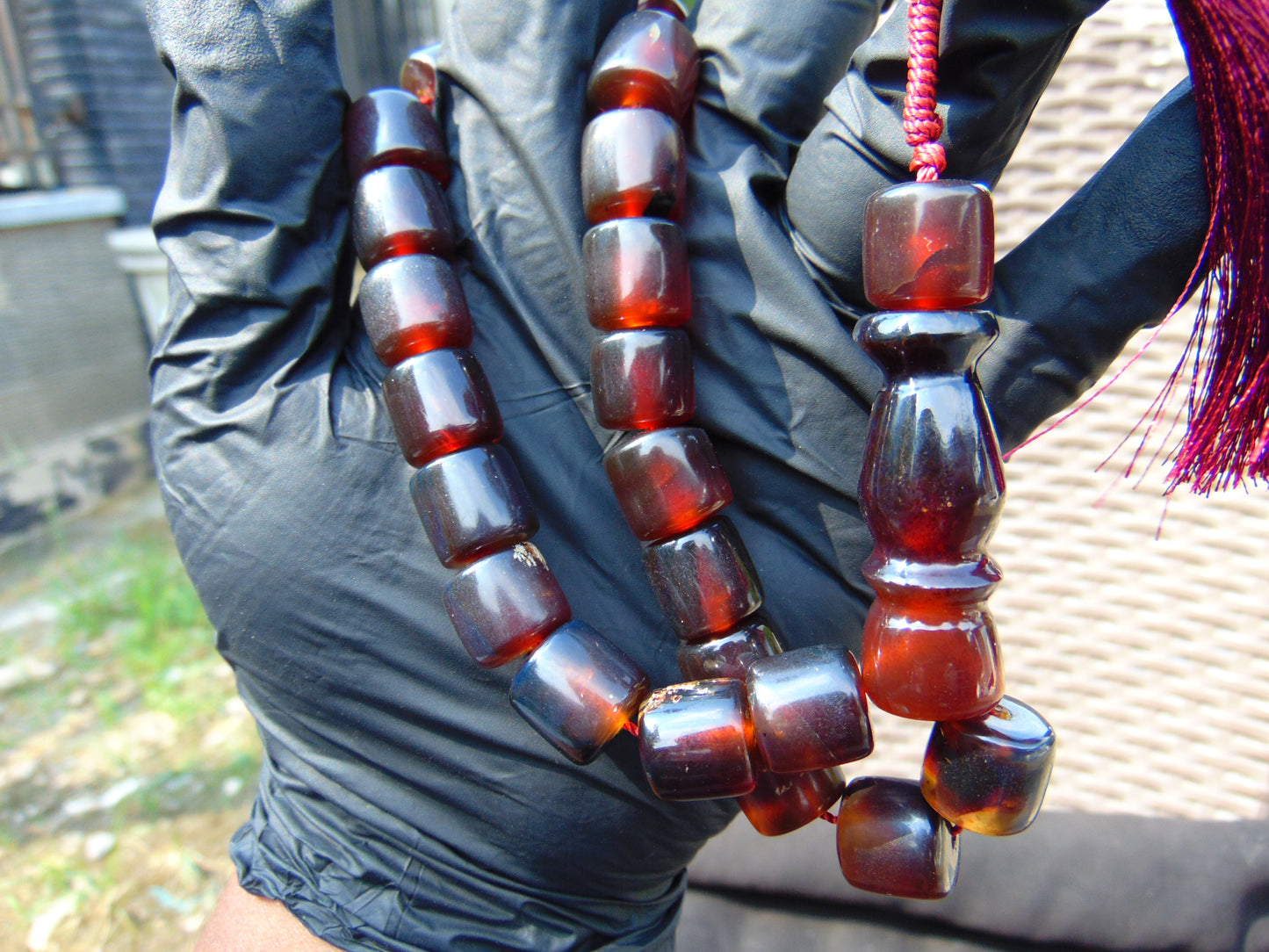 38 gr Komboloi Rosary 22 Beads 12x12 mm Indonesian Red Bluish Amber for Healing TU18