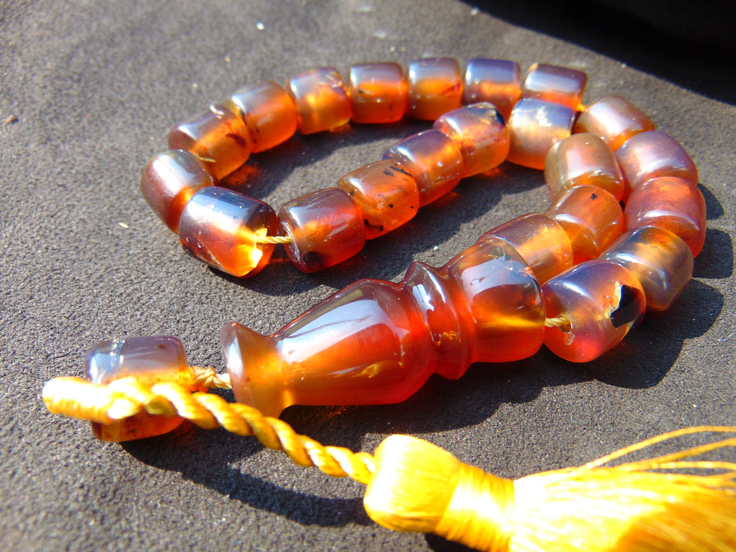 41 gr Komboloi Rosary 22 Beads 12x13 mm Indonesian Red Yellow Bluish Amber for Healing TU16