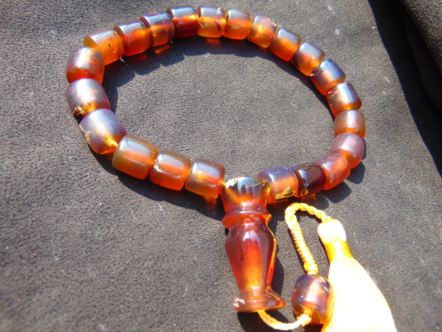 41 gr Komboloi Rosary 22 Beads 12x13 mm Indonesian Red Yellow Bluish Amber for Healing TU16