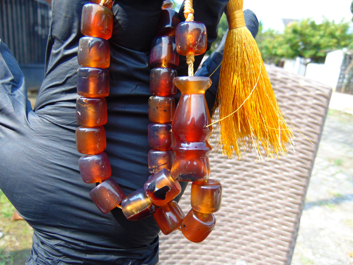 41 gr Komboloi Rosary 22 Beads 12x13 mm Indonesian Red Yellow Bluish Amber for Healing TU16