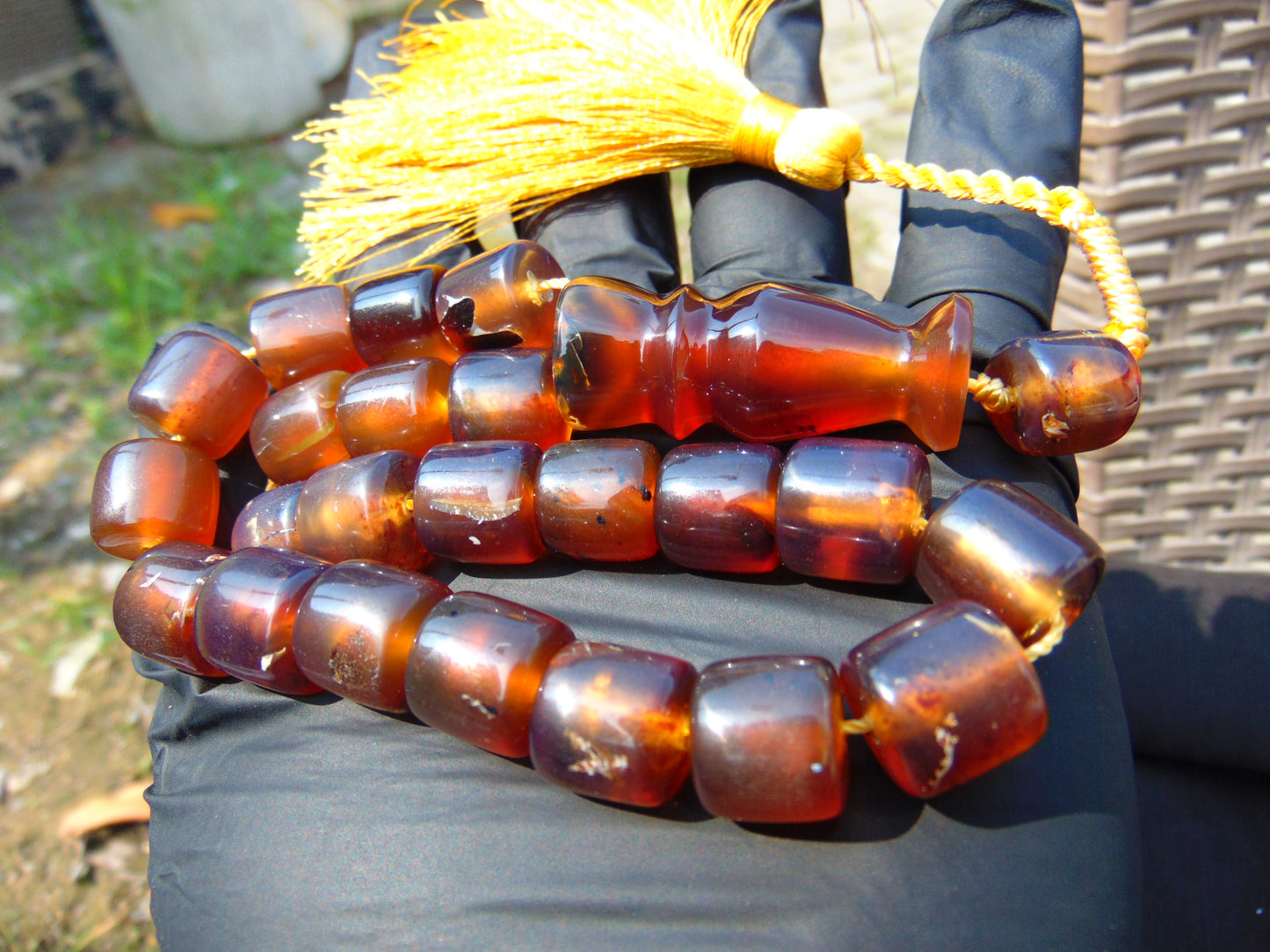 41 gr Komboloi Rosary 22 Beads 12x13 mm Indonesian Red Yellow Bluish Amber for Healing TU16