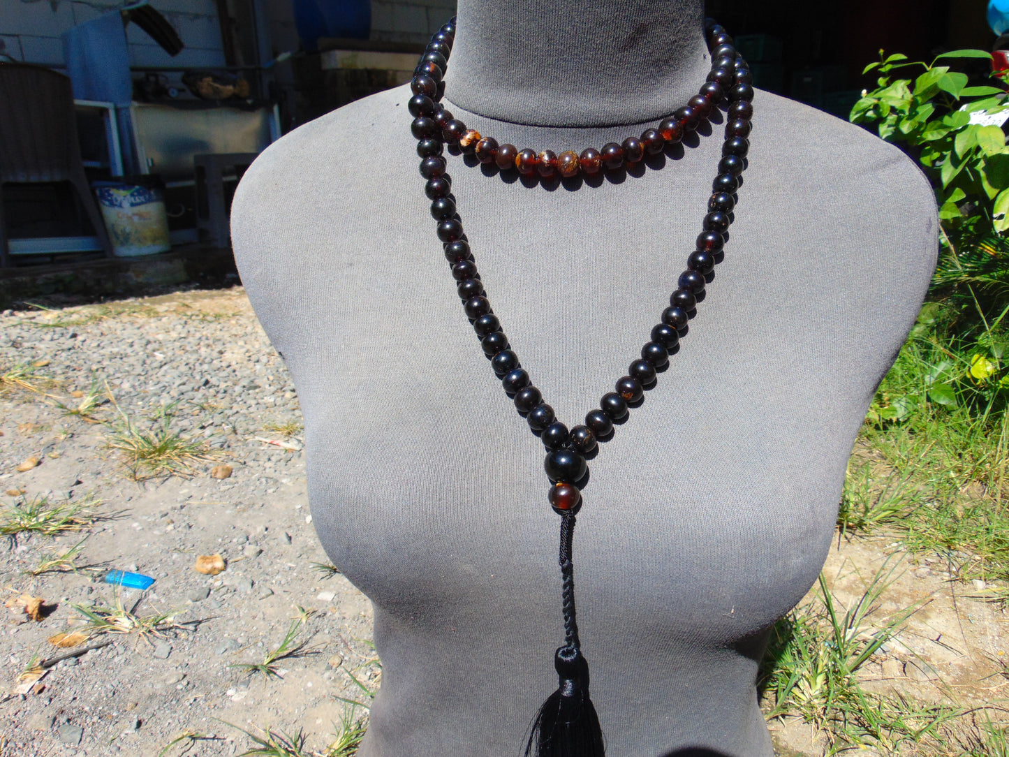 73 gram 108 Beads 9 mm Rosary Mala Buddha for Yoga and Meditation Indonesian Dark Red Amber for Healing MB19