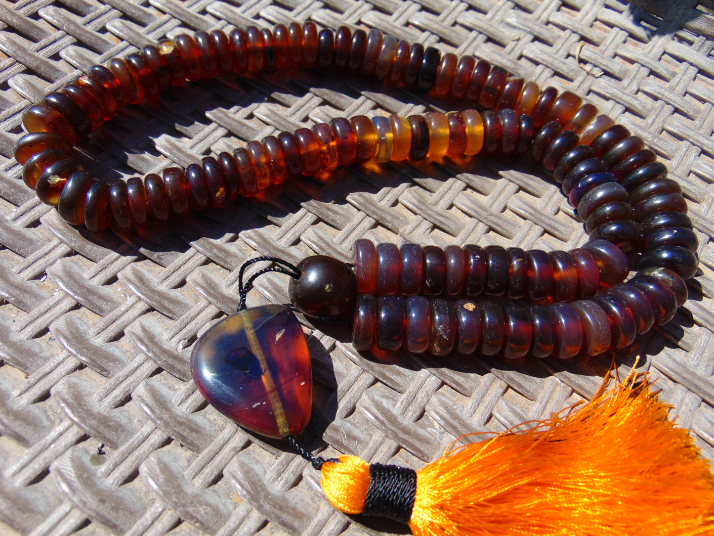 123 gram 108 Beads Rosary Mala Buddha for Yoga and Meditation Indonesian Mix Red Blue Amber for Healing MR5