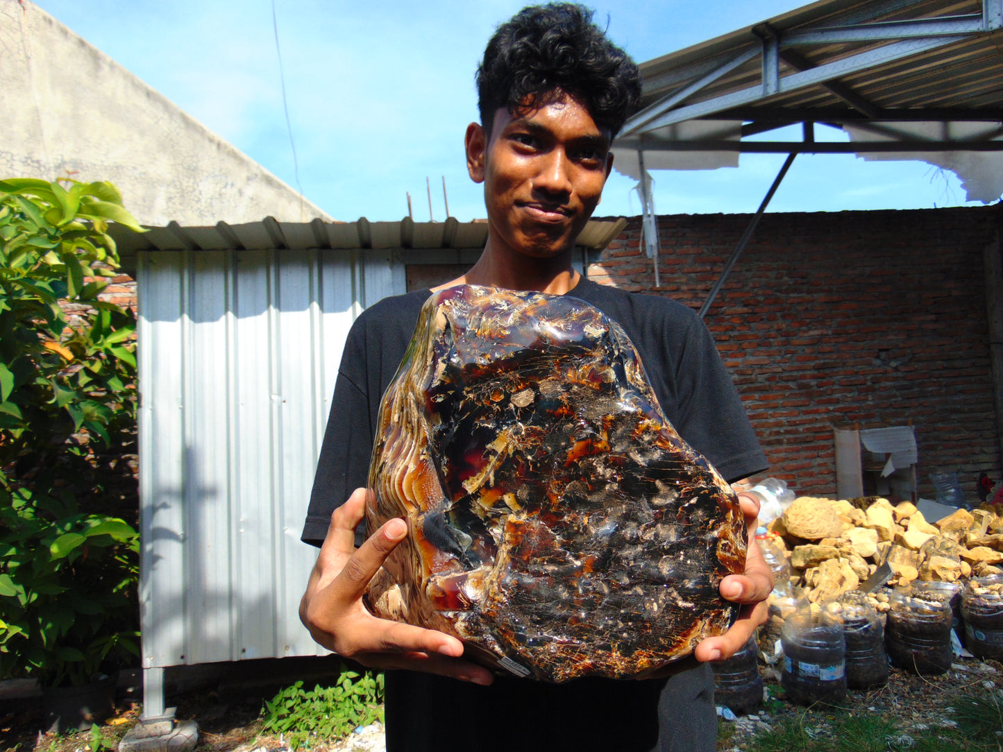 9805 gram full polished 29x27x22 cm Indonesian Zebra Blue Amber for Healing ML58