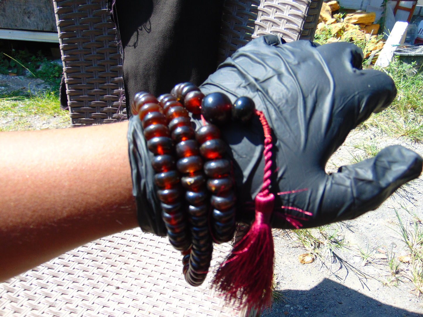 71 gram 108 Beads Rosary Mala Buddha for Yoga and Meditation Indonesian Dark Red Amber for Healing MR6