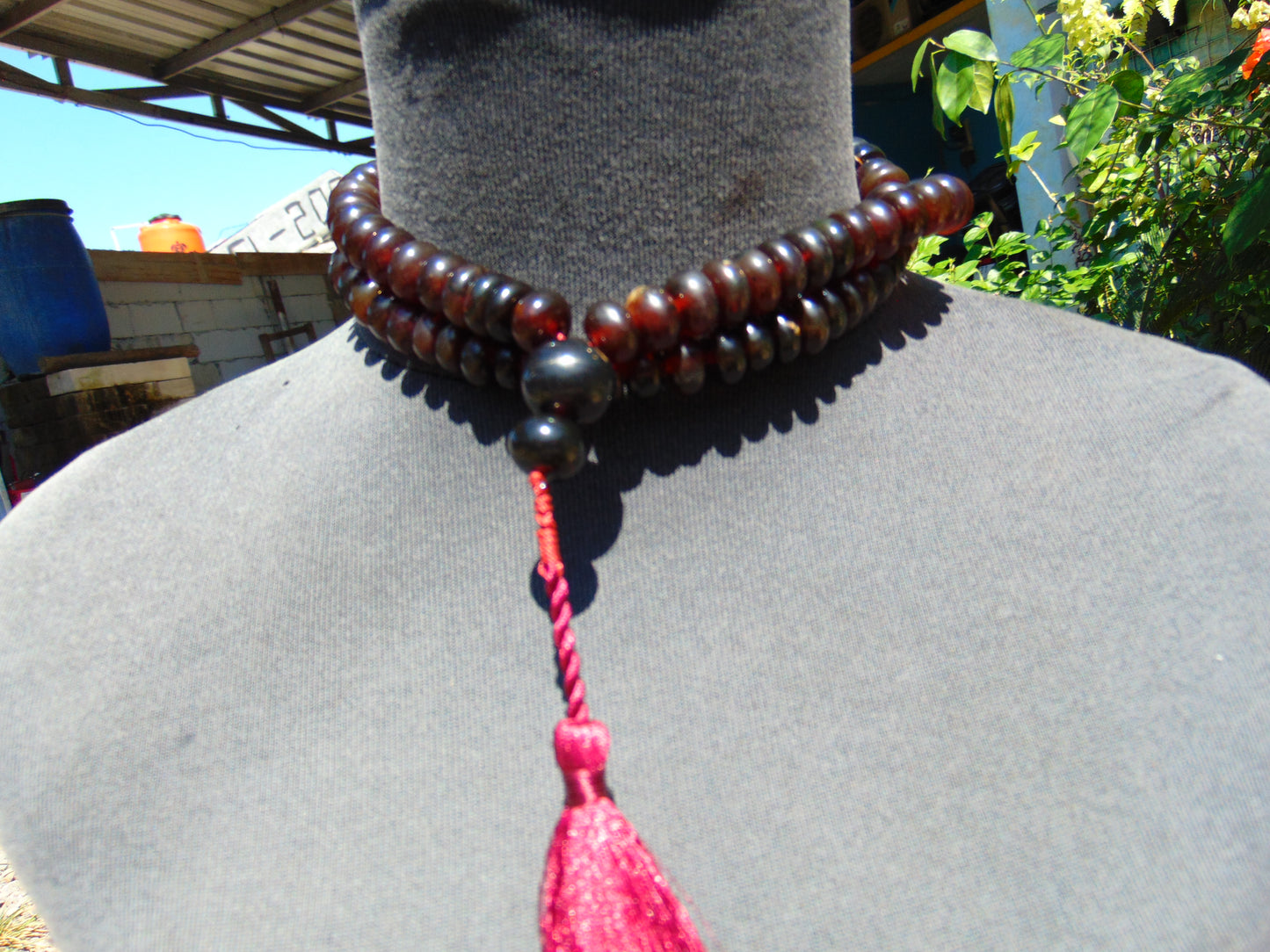 71 gram 108 Beads Rosary Mala Buddha for Yoga and Meditation Indonesian Dark Red Amber for Healing MR6