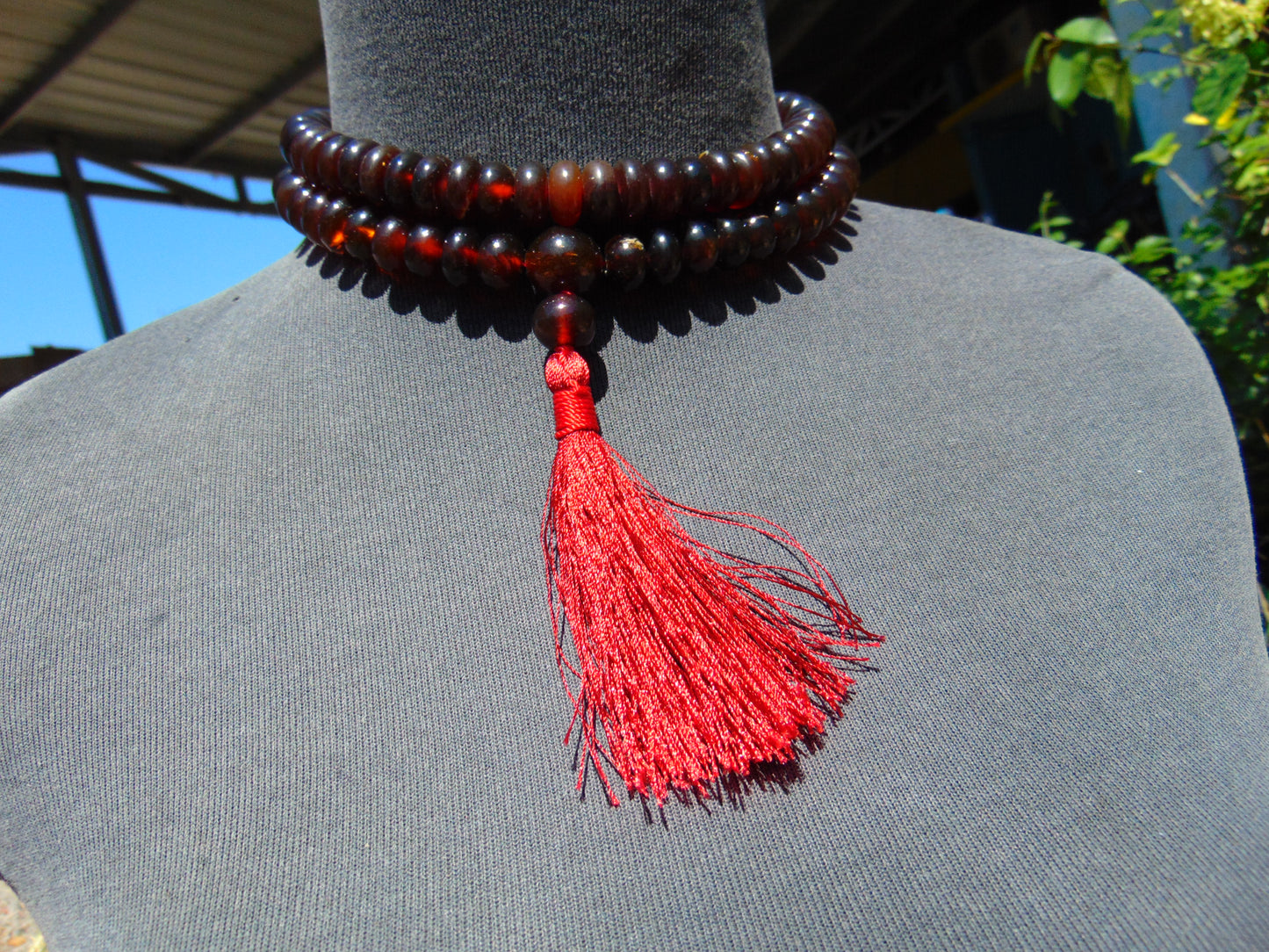 74 gram 108 Rosary Mala Buddha for Yoga and Meditation Indonesian Dark Red Amber for Healing MI25